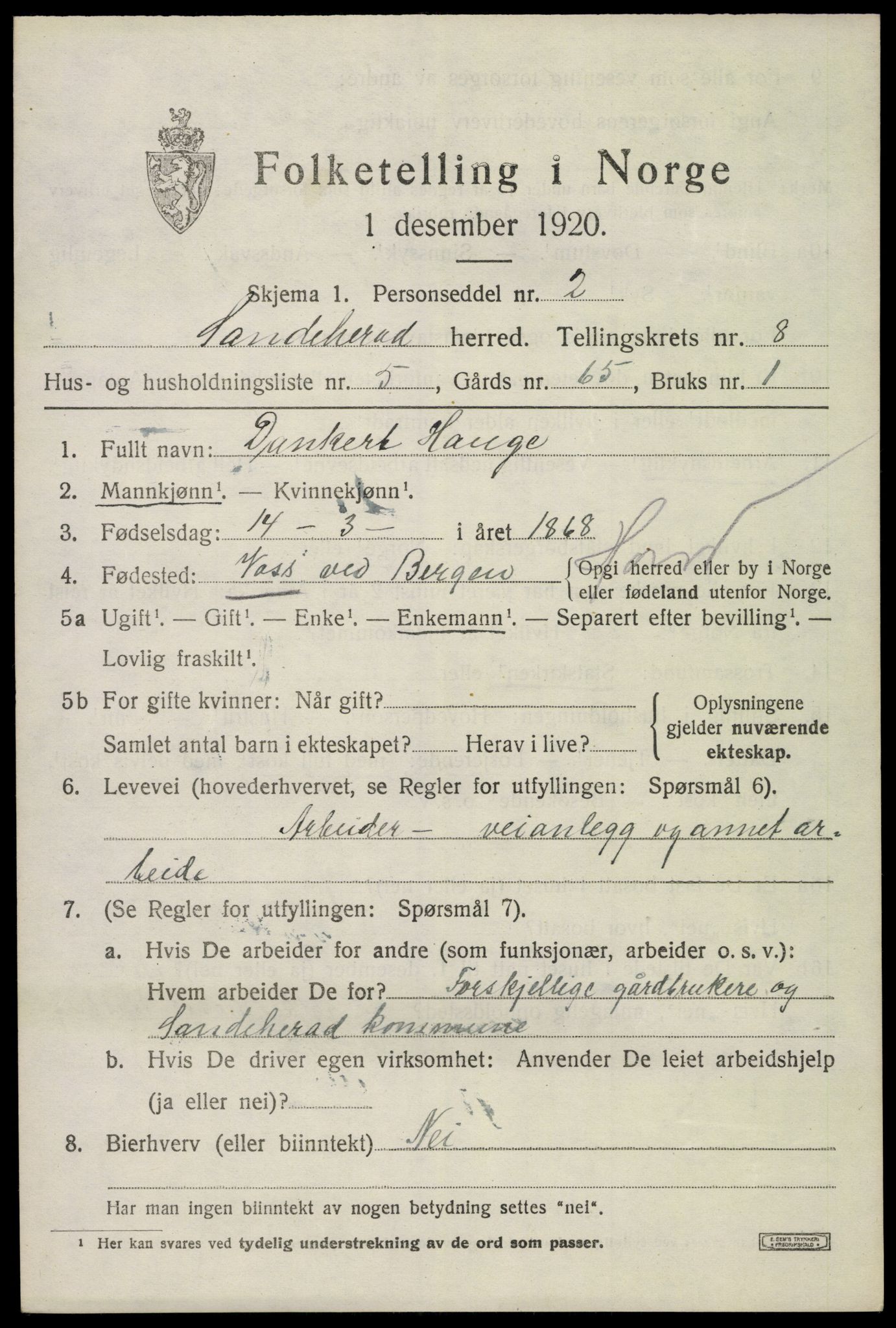 SAKO, Folketelling 1920 for 0724 Sandeherred herred, 1920, s. 12756