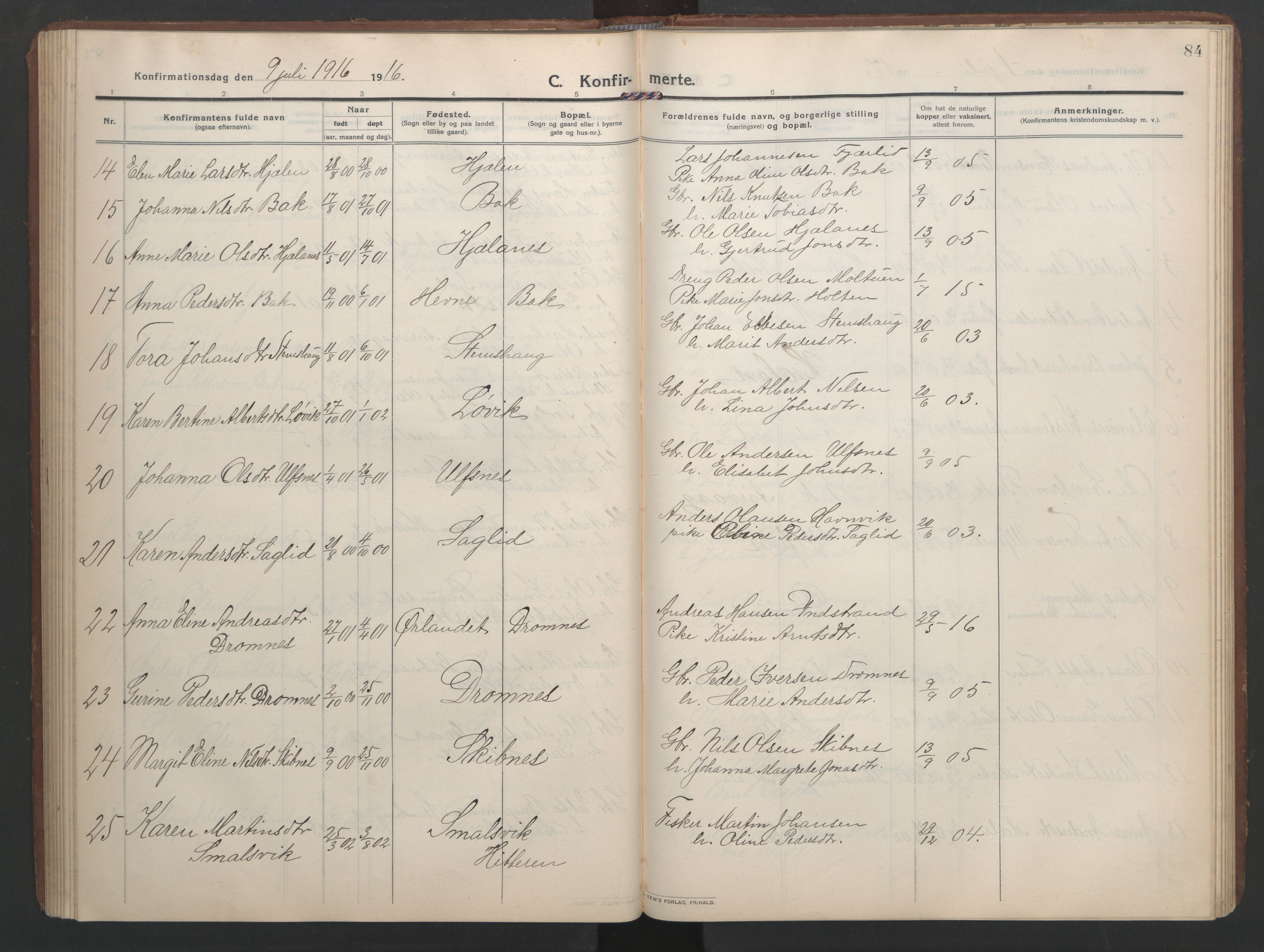 Ministerialprotokoller, klokkerbøker og fødselsregistre - Møre og Romsdal, AV/SAT-A-1454/579/L0919: Klokkerbok nr. 579C01, 1909-1957, s. 84