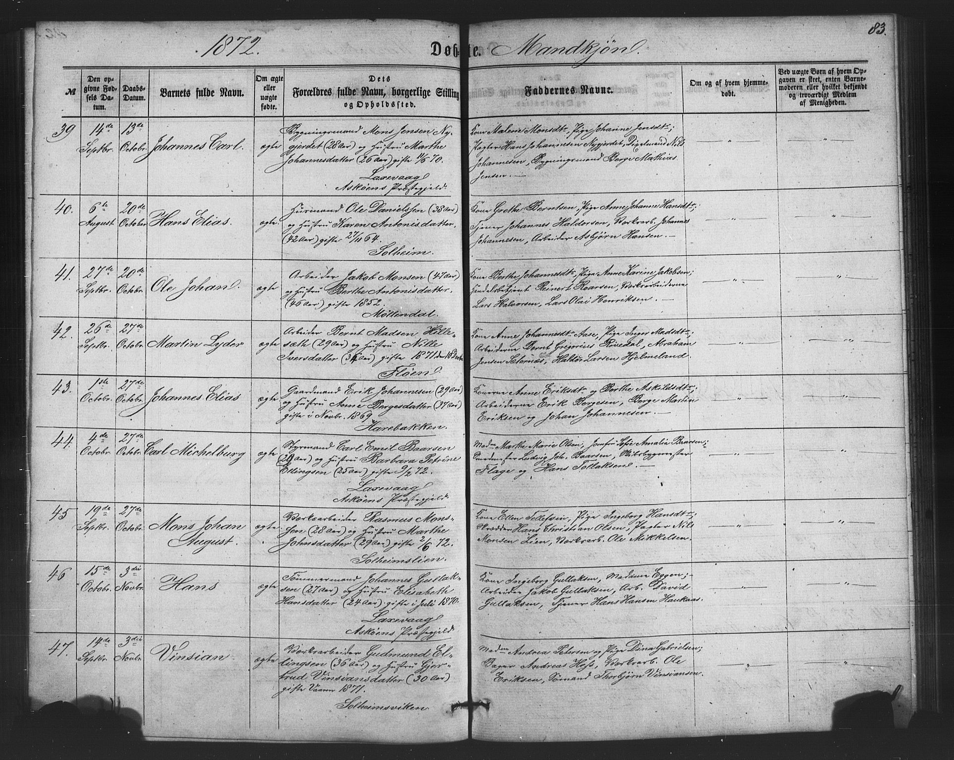 St. Jørgens hospital og Årstad sokneprestembete, AV/SAB-A-99934: Klokkerbok nr. A 3, 1863-1872, s. 83