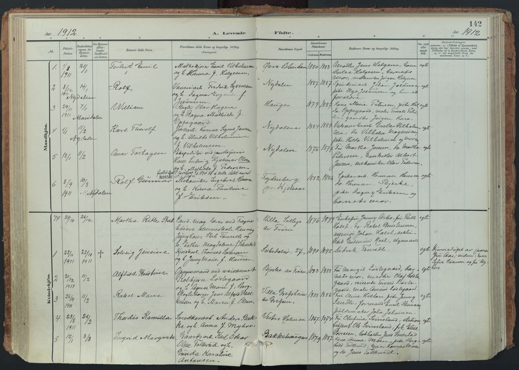Vestre Aker prestekontor Kirkebøker, AV/SAO-A-10025/F/Fa/L0014: Ministerialbok nr. 14, 1903-1921, s. 142