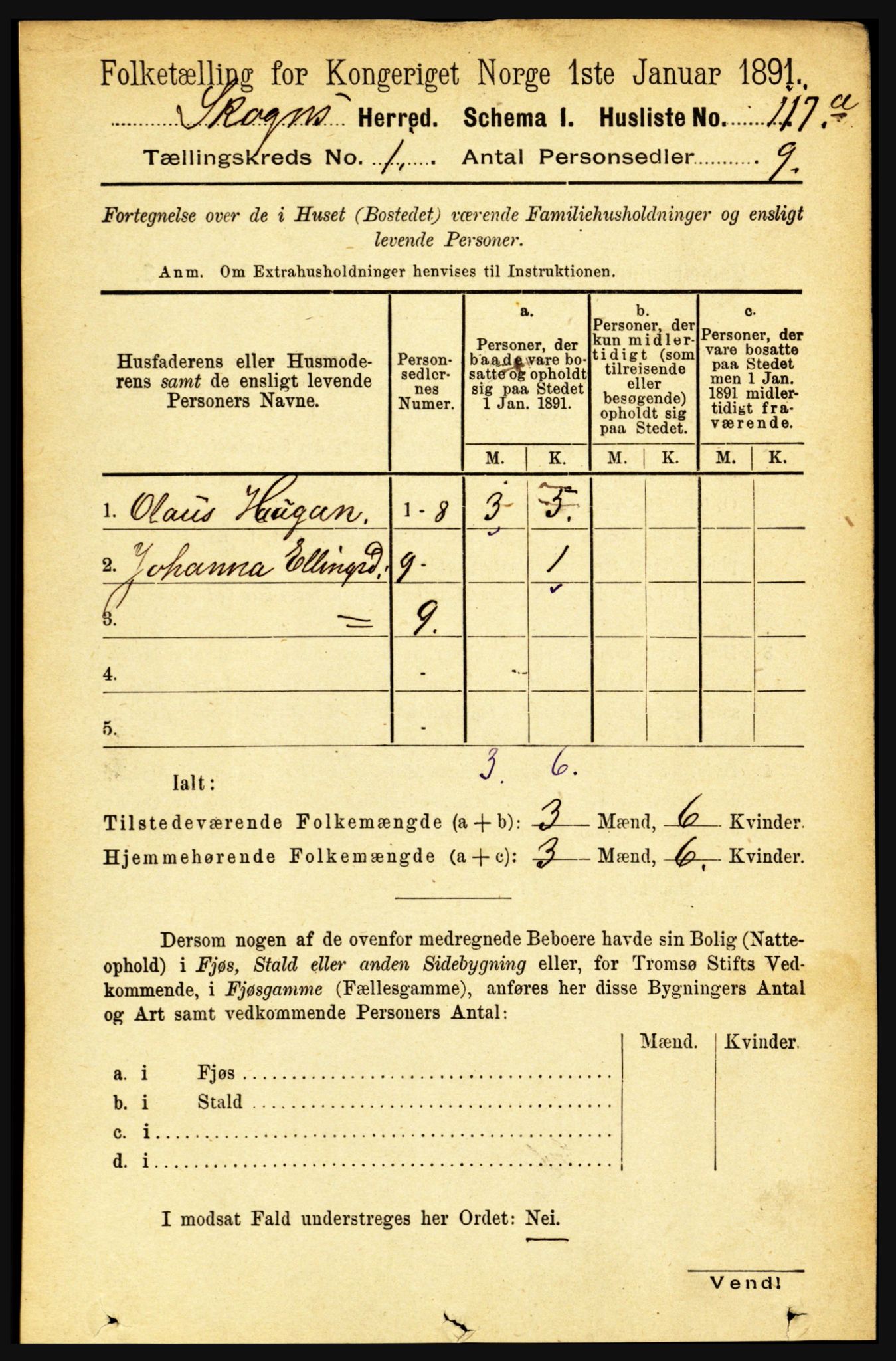 RA, Folketelling 1891 for 1719 Skogn herred, 1891, s. 140