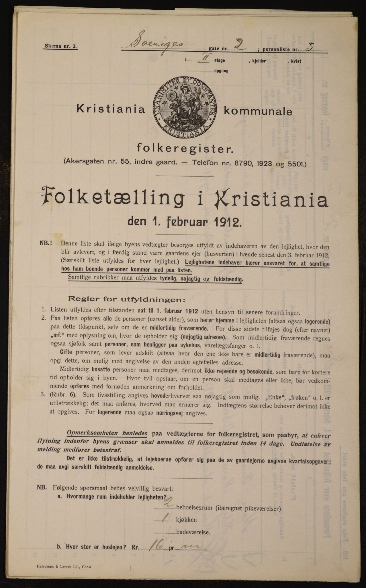 OBA, Kommunal folketelling 1.2.1912 for Kristiania, 1912, s. 105800