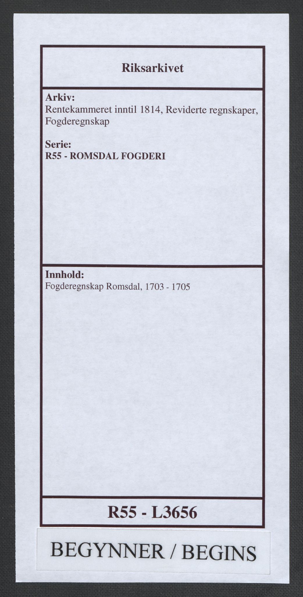 Rentekammeret inntil 1814, Reviderte regnskaper, Fogderegnskap, RA/EA-4092/R55/L3656: Fogderegnskap Romsdal, 1703-1705, s. 1