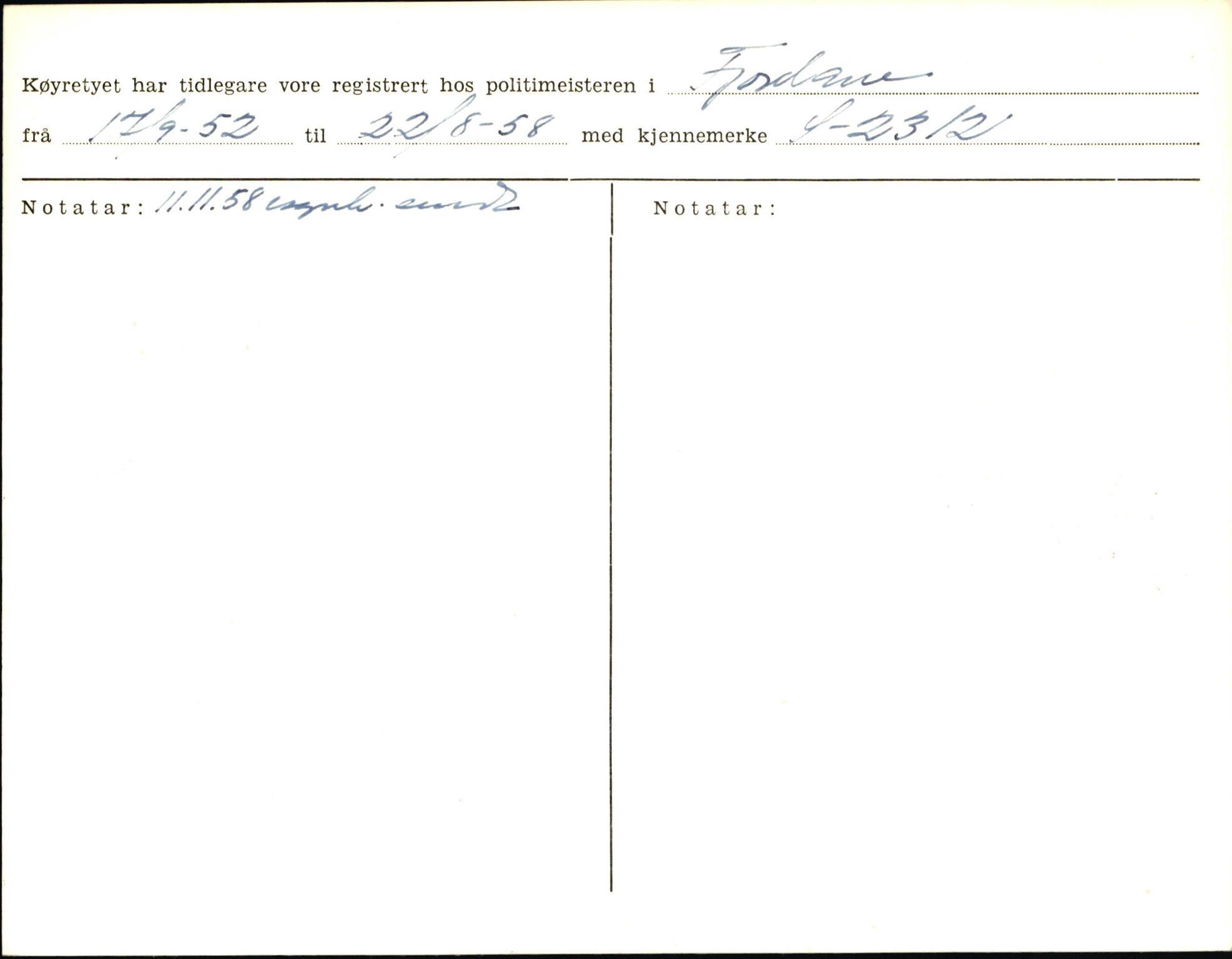 Statens vegvesen, Sogn og Fjordane vegkontor, AV/SAB-A-5301/4/F/L0006: Registerkort utmeldte Fjordane S8300-9500, 1930-1961, s. 137