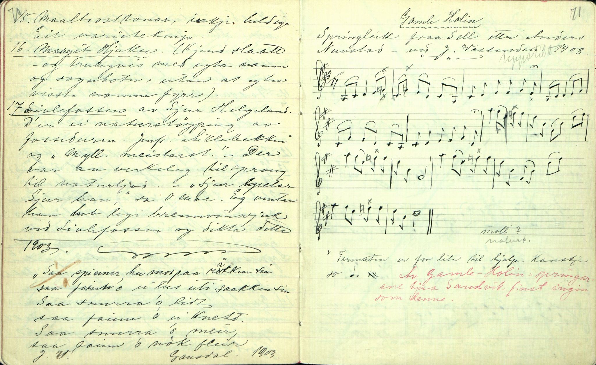 Rikard Berge, TEMU/TGM-A-1003/F/L0001/0024: 001-030 Innholdslister / 20. Musiksoge. Folkemusik II, 1902-1903, s. 70-71