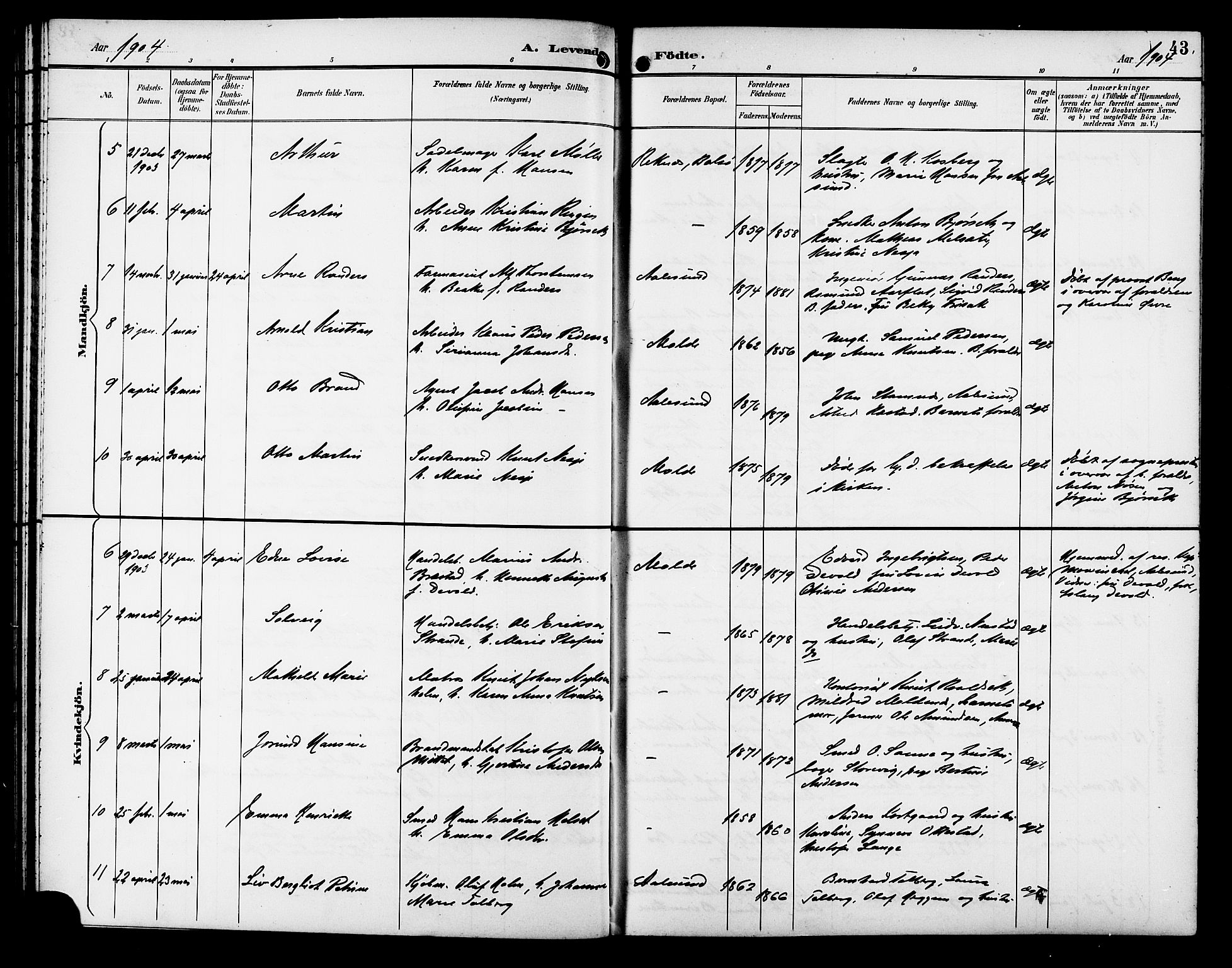 Ministerialprotokoller, klokkerbøker og fødselsregistre - Møre og Romsdal, SAT/A-1454/558/L0702: Klokkerbok nr. 558C03, 1894-1915, s. 43