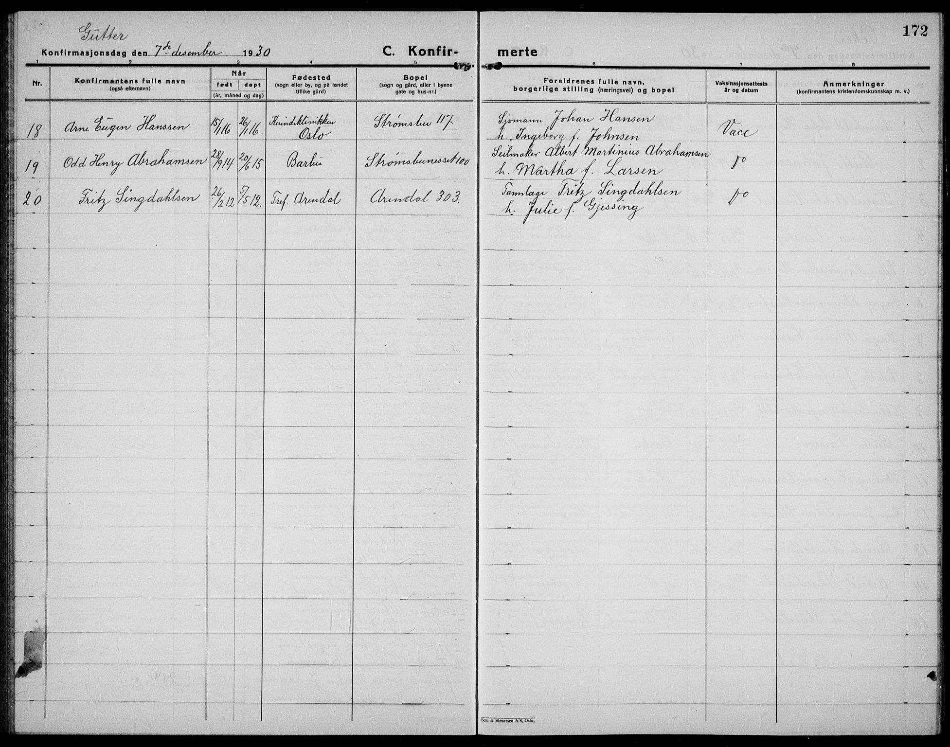 Arendal sokneprestkontor, Trefoldighet, AV/SAK-1111-0040/F/Fb/L0008: Klokkerbok nr. B 8, 1928-1939, s. 172