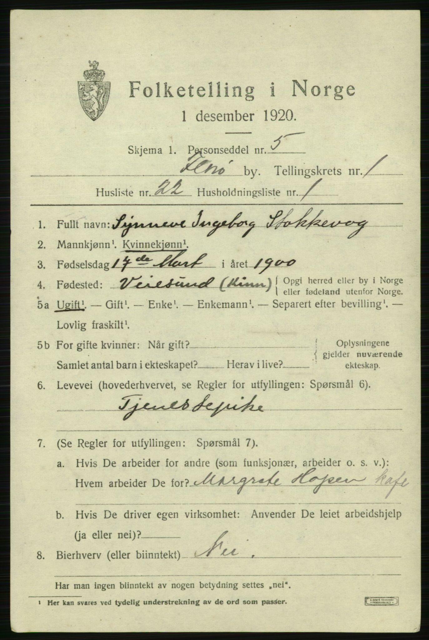 SAB, Folketelling 1920 for 1401 Florø ladested, 1920, s. 1520
