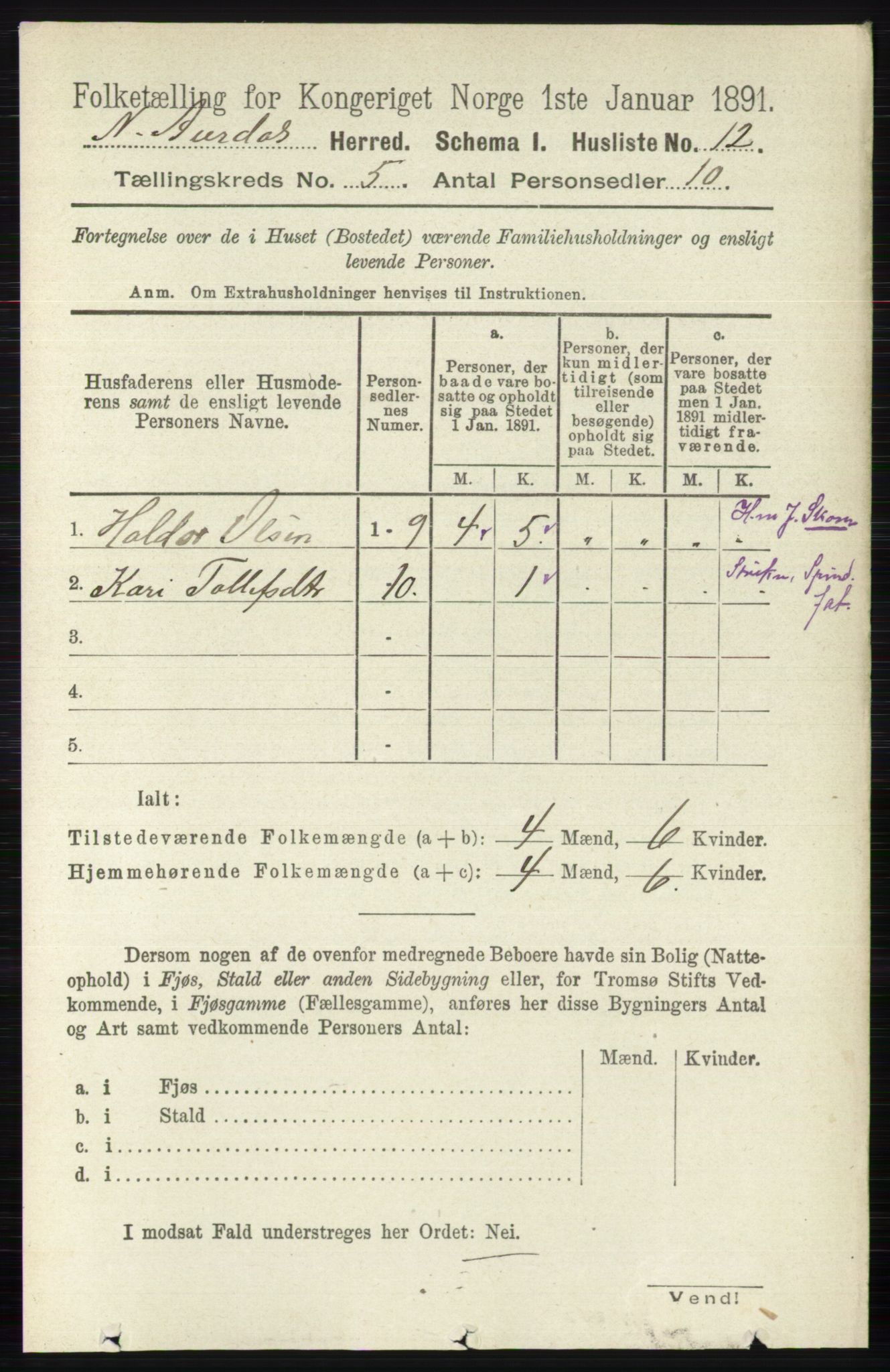 RA, Folketelling 1891 for 0542 Nord-Aurdal herred, 1891, s. 1253