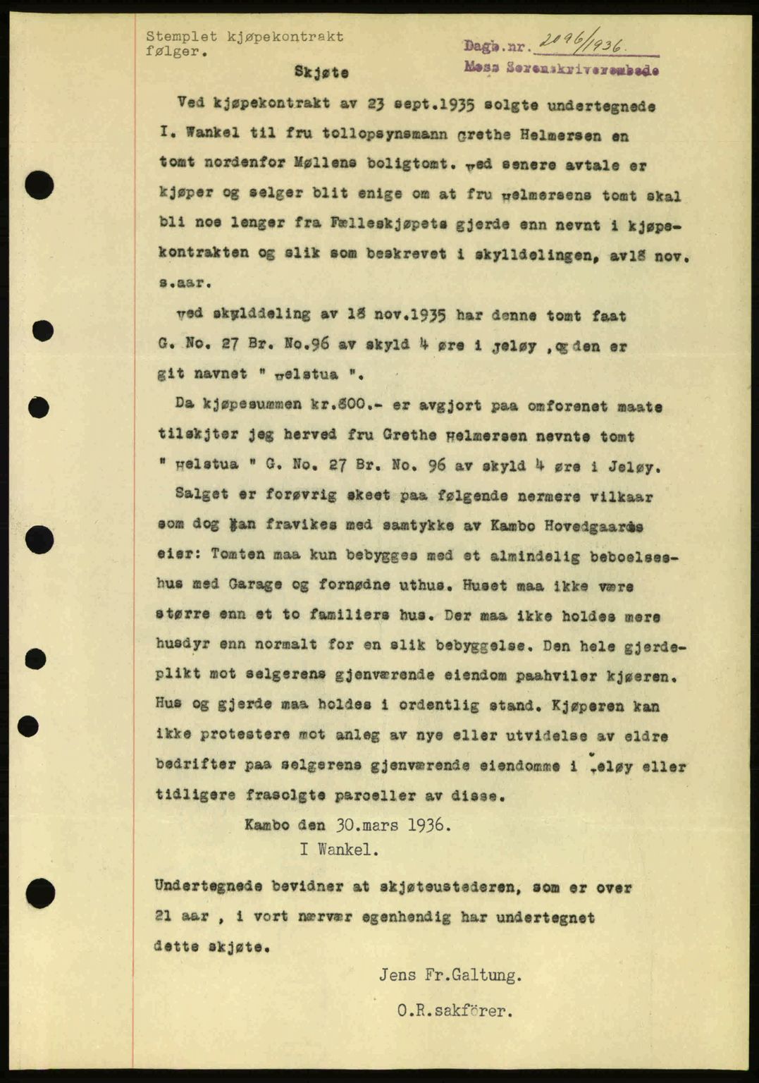 Moss sorenskriveri, SAO/A-10168: Pantebok nr. A2, 1936-1937, Dagboknr: 2096/1936