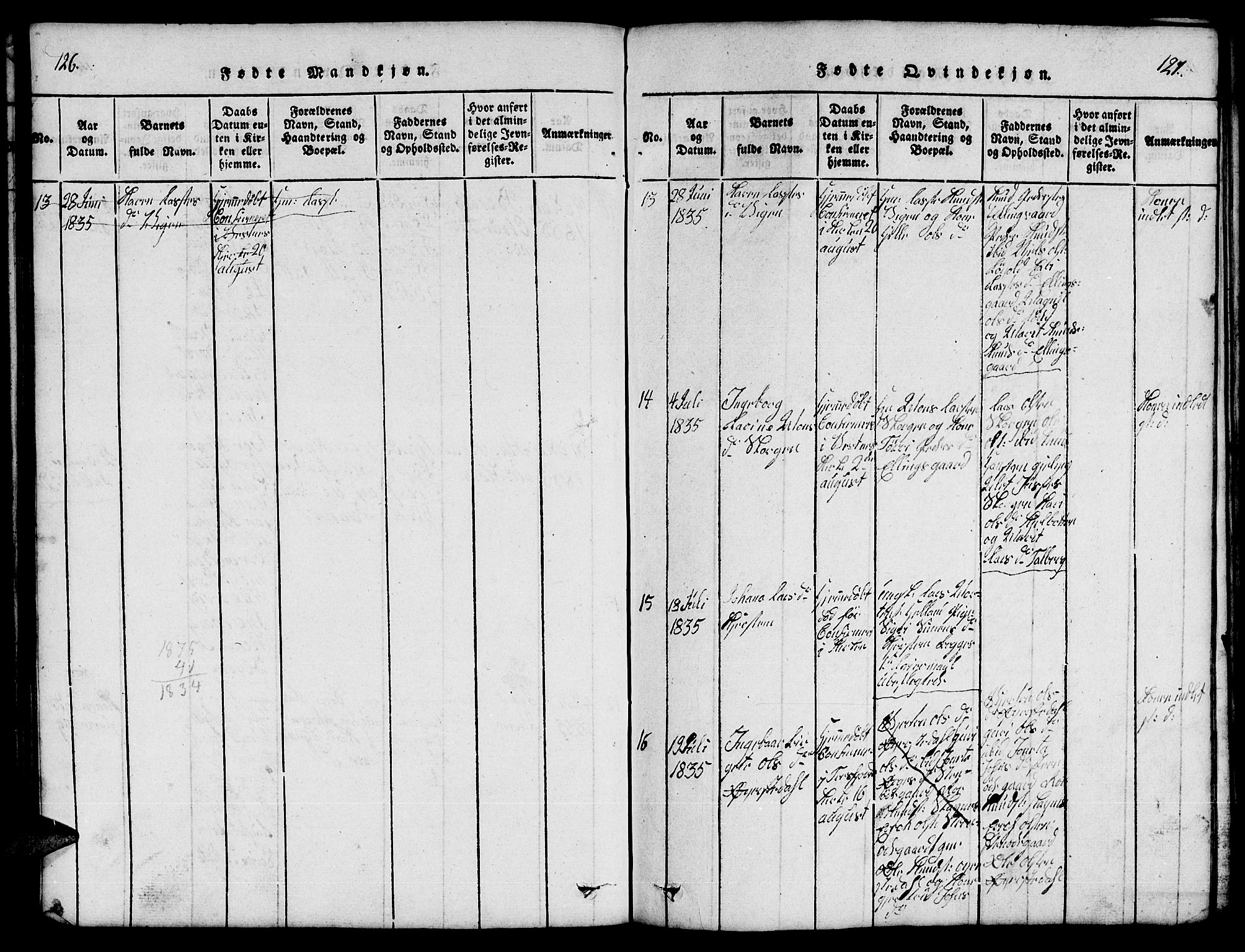 Ministerialprotokoller, klokkerbøker og fødselsregistre - Møre og Romsdal, AV/SAT-A-1454/541/L0546: Klokkerbok nr. 541C01, 1818-1856, s. 126-127