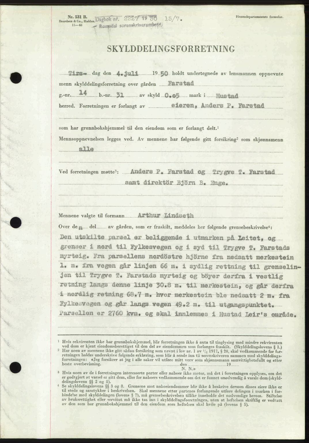 Romsdal sorenskriveri, SAT/A-4149/1/2/2C: Pantebok nr. A33, 1950-1950, Dagboknr: 2227/1950