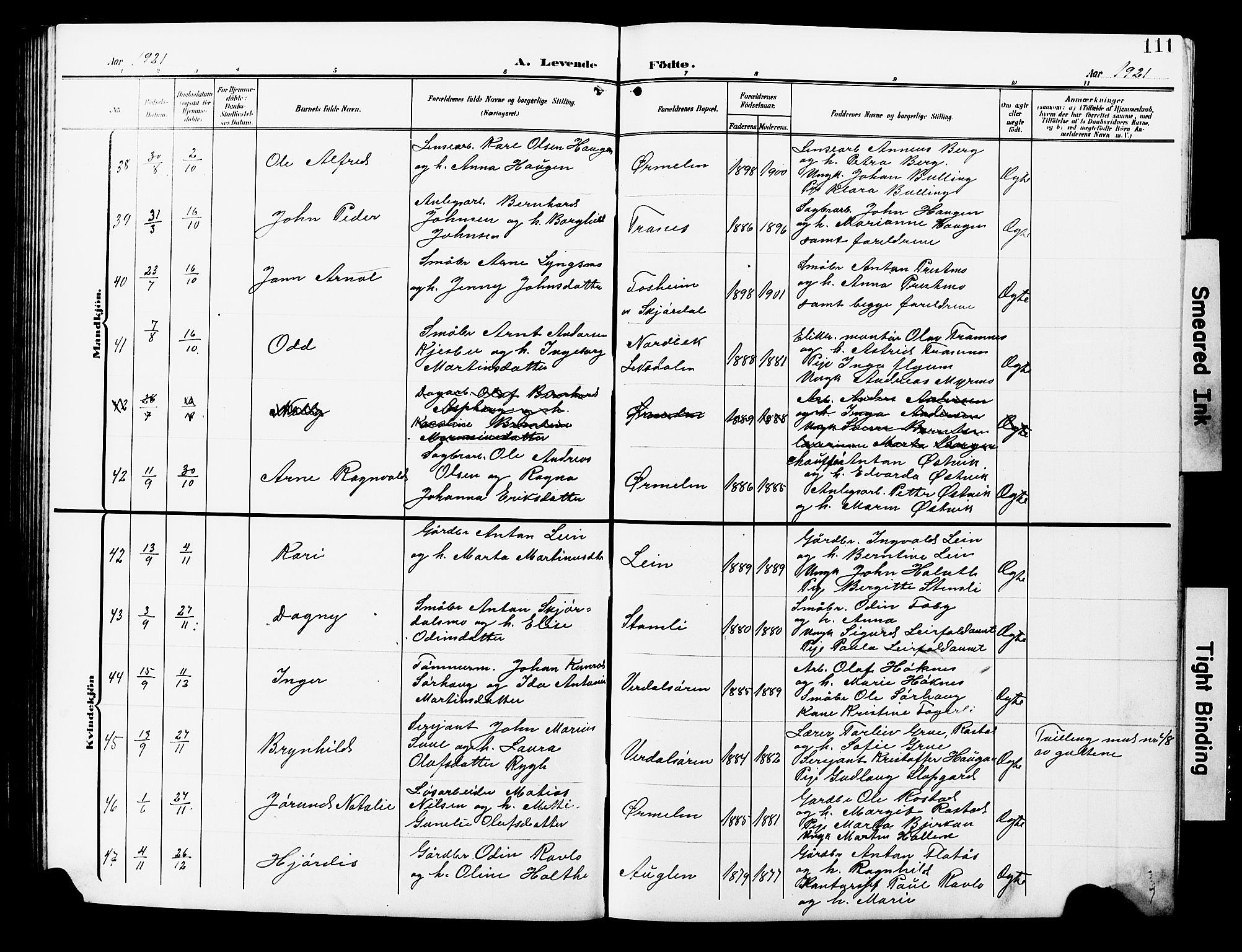 Ministerialprotokoller, klokkerbøker og fødselsregistre - Nord-Trøndelag, AV/SAT-A-1458/723/L0258: Klokkerbok nr. 723C06, 1908-1927, s. 111