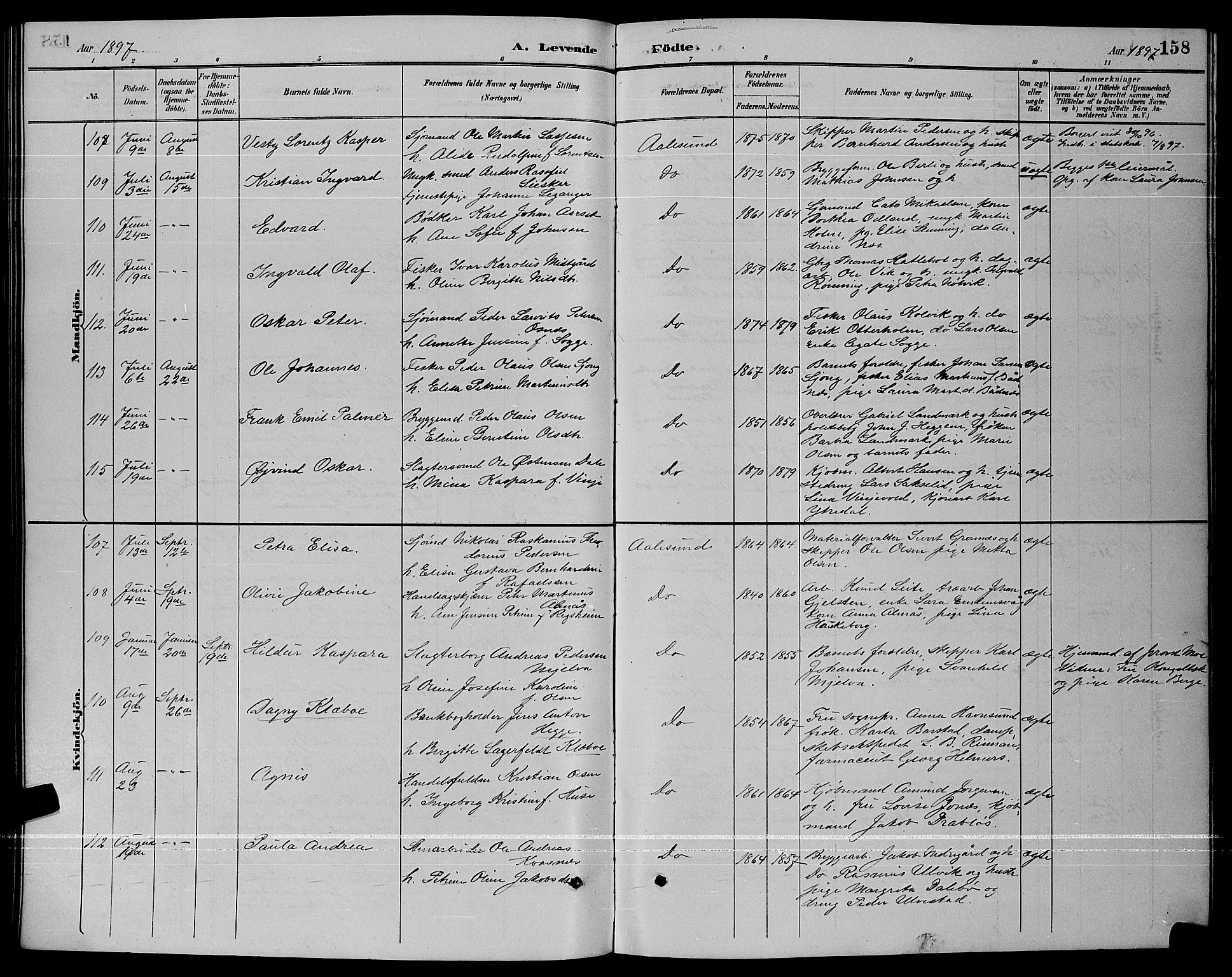 Ministerialprotokoller, klokkerbøker og fødselsregistre - Møre og Romsdal, AV/SAT-A-1454/529/L0467: Klokkerbok nr. 529C04, 1889-1897, s. 158