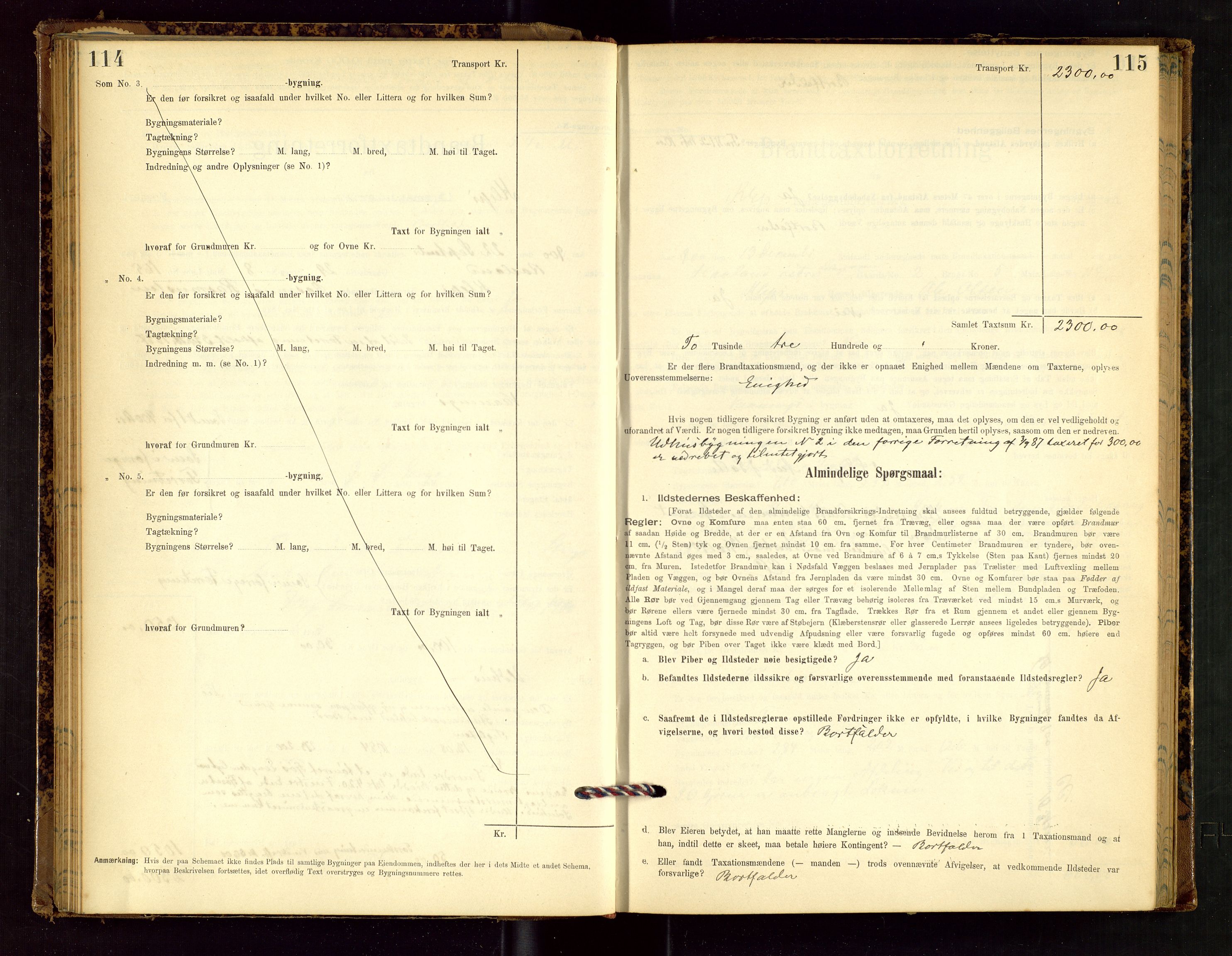 Klepp lensmannskontor, AV/SAST-A-100163/Goc/L0002: "Brandtaxationsprotokol" m/register, 1898-1902, s. 114-115