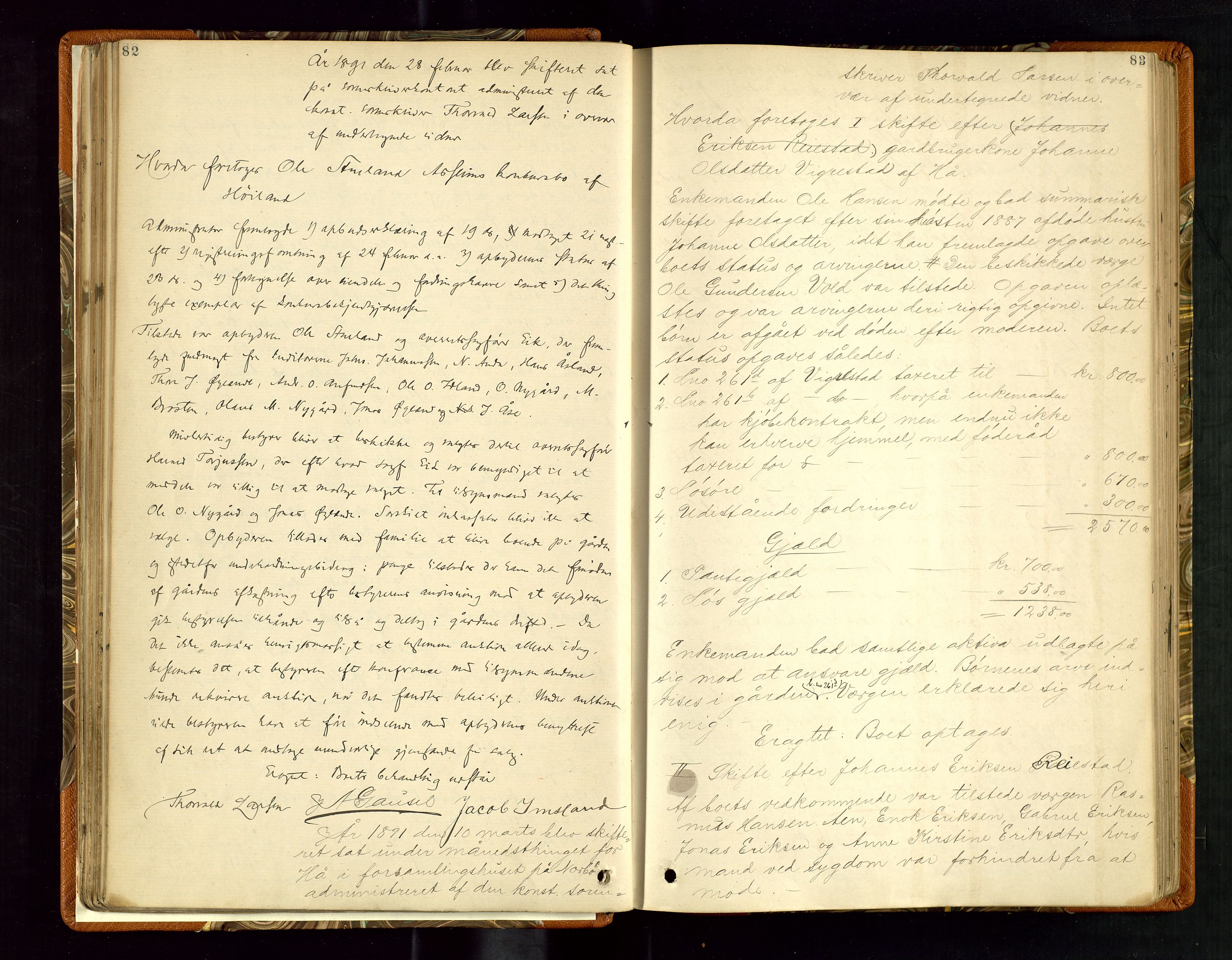 Jæren sorenskriveri, AV/SAST-A-100310/01/5/50/50BA/L0004: SKIFTEFORHANDLINGSPROTOKOLL, 1890-1894, s. 82-83