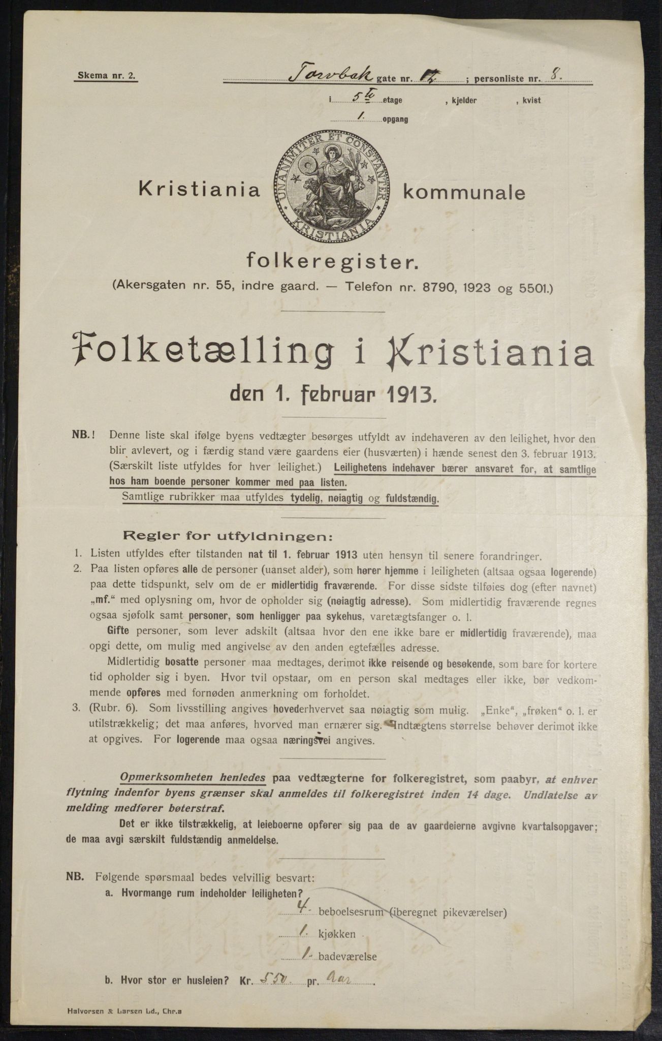 OBA, Kommunal folketelling 1.2.1913 for Kristiania, 1913, s. 115121