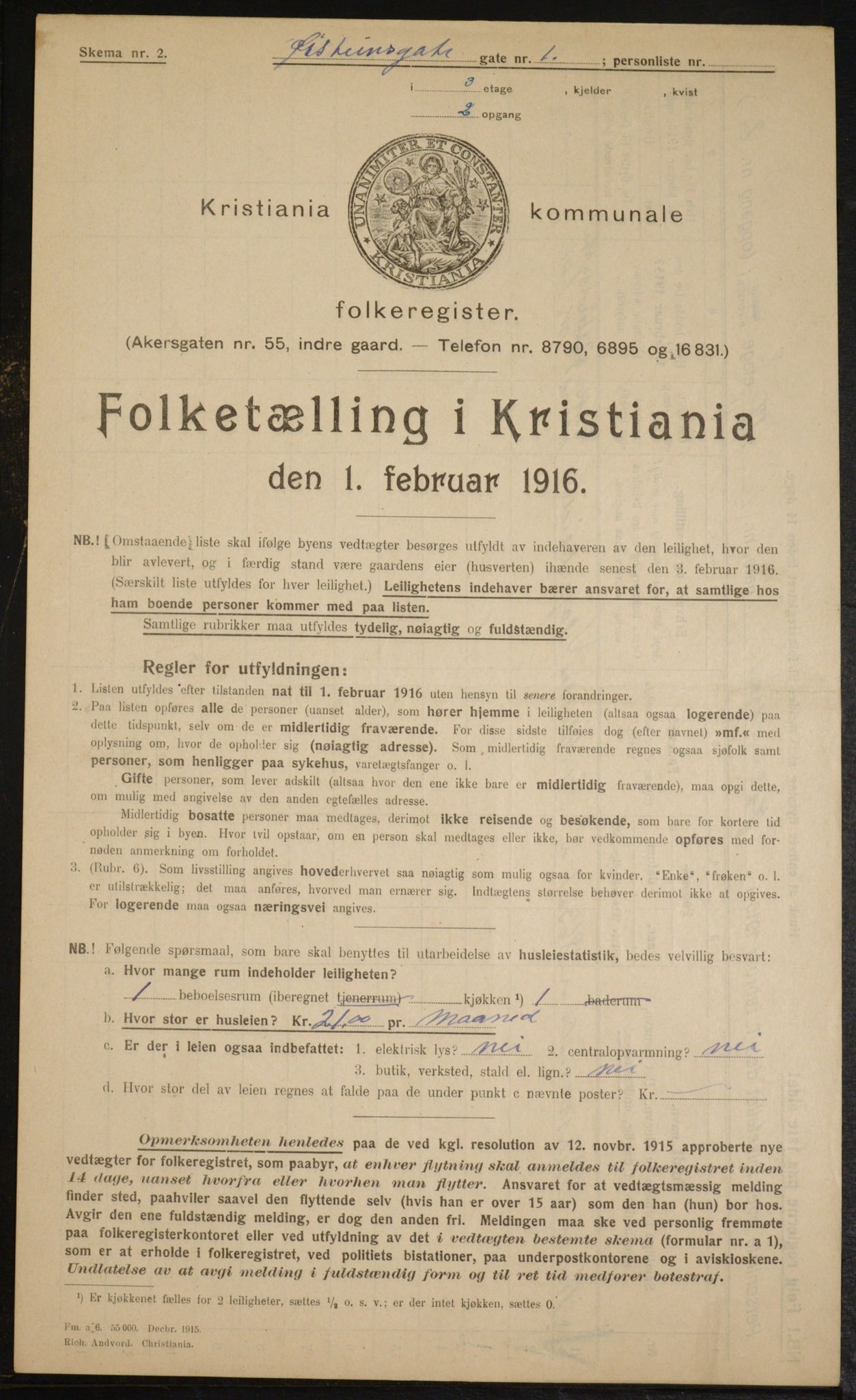 OBA, Kommunal folketelling 1.2.1916 for Kristiania, 1916, s. 133986