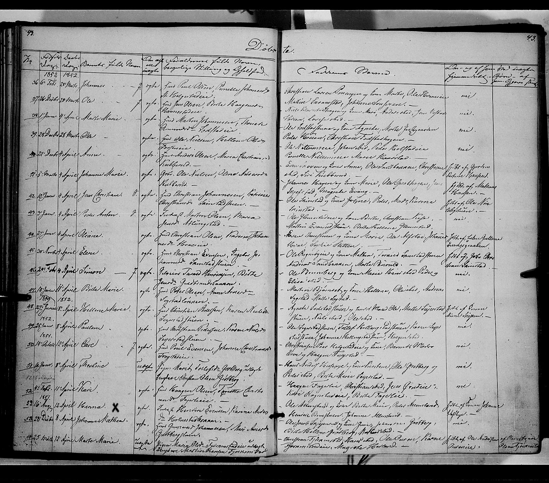 Østre Toten prestekontor, AV/SAH-PREST-104/H/Ha/Haa/L0003: Ministerialbok nr. 3, 1848-1856, s. 43