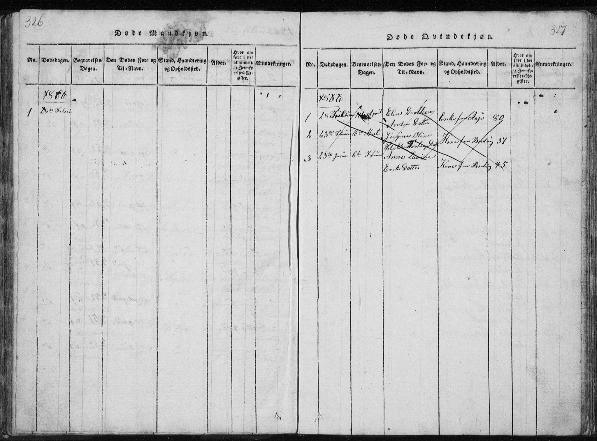 Ministerialprotokoller, klokkerbøker og fødselsregistre - Nordland, AV/SAT-A-1459/897/L1411: Klokkerbok nr. 897C01, 1820-1866, s. 326-327