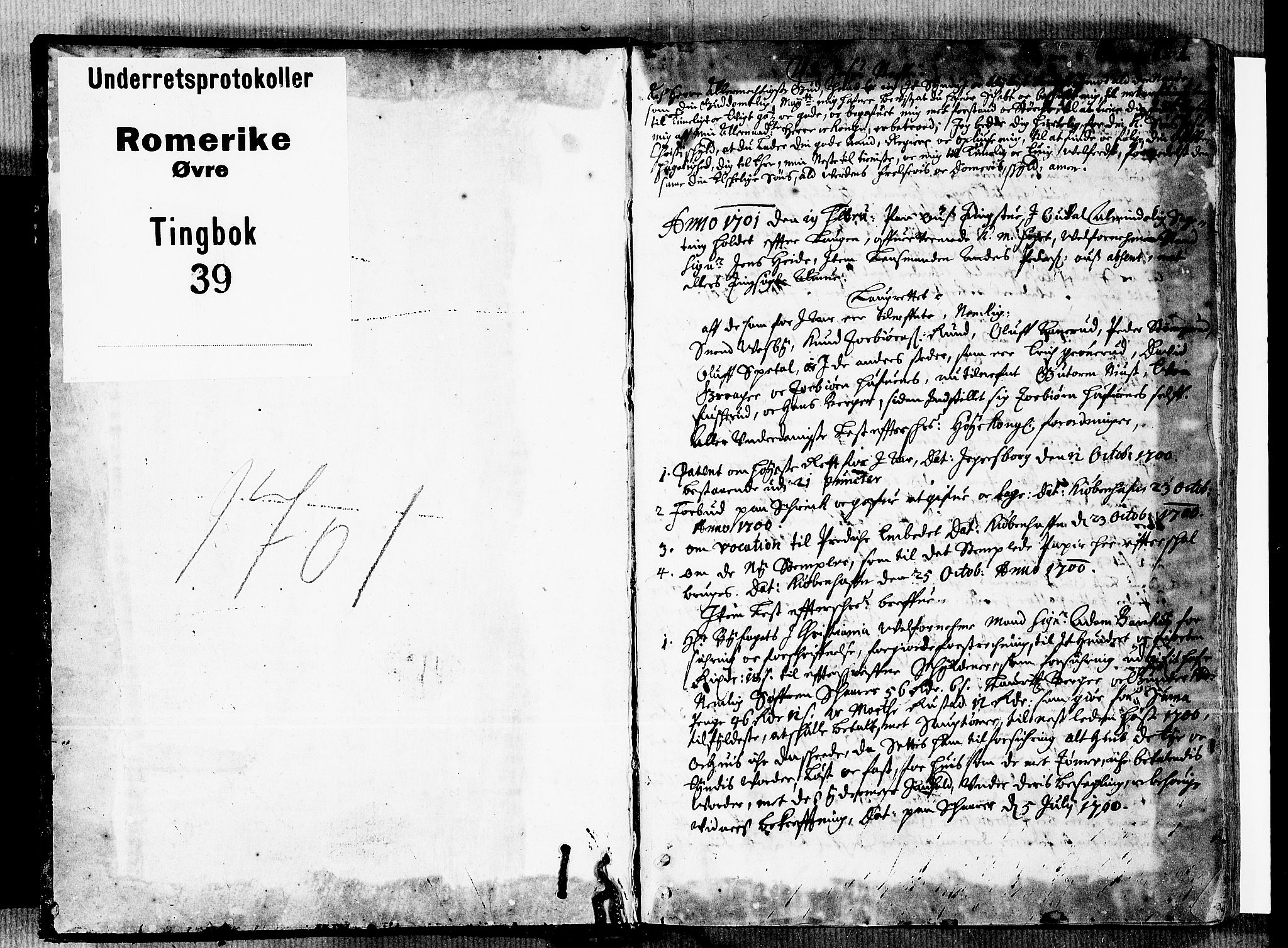 Øvre Romerike sorenskriveri, SAO/A-10649/F/Fb/L0039: Tingbok 39, 1701, s. 0b-1a