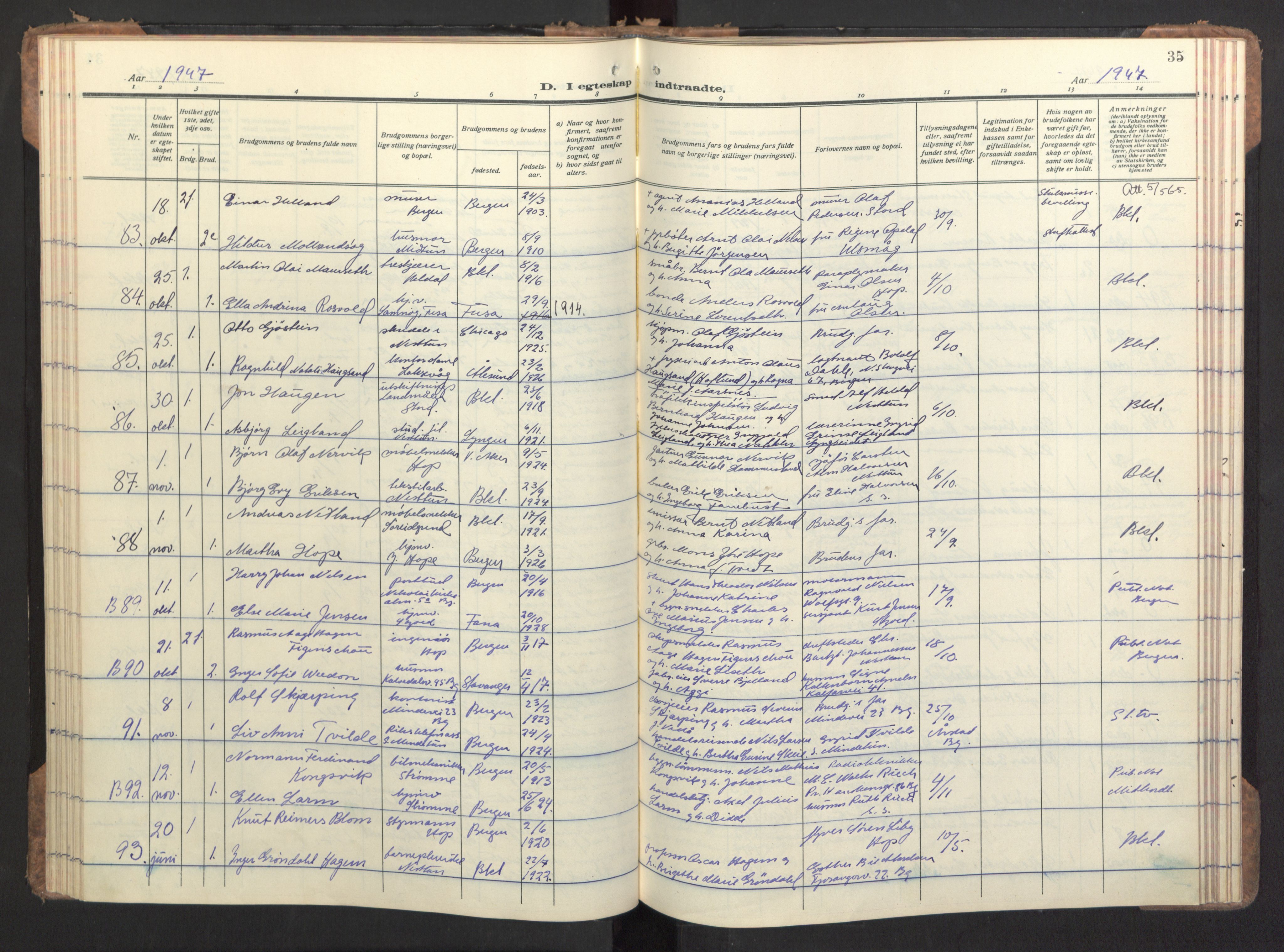 Birkeland Sokneprestembete, AV/SAB-A-74601/H/Haa/Haac/L0001: Ministerialbok nr. C 1, 1944-1954, s. 35