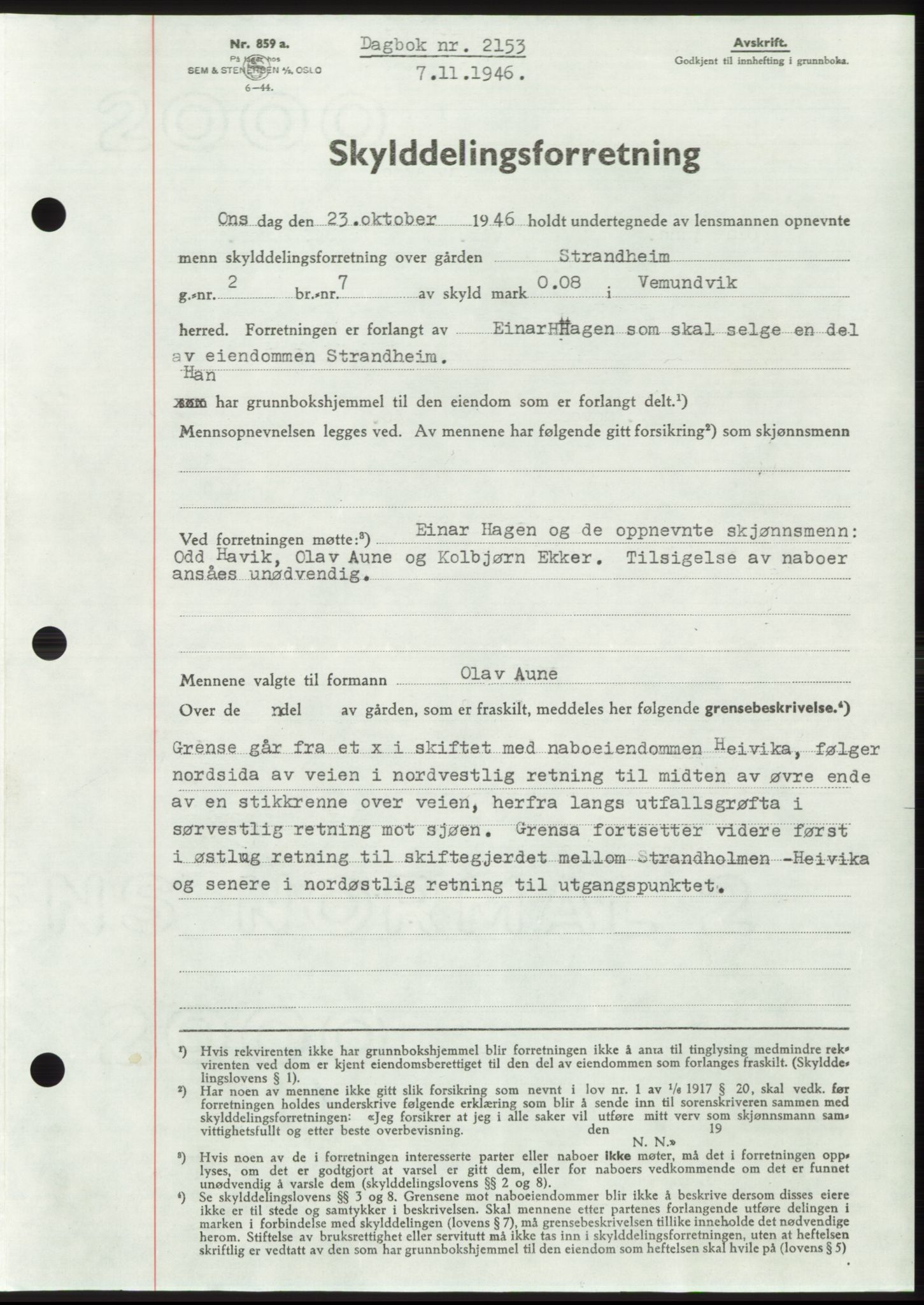 Namdal sorenskriveri, SAT/A-4133/1/2/2C: Pantebok nr. -, 1946-1947, Dagboknr: 2153/1946