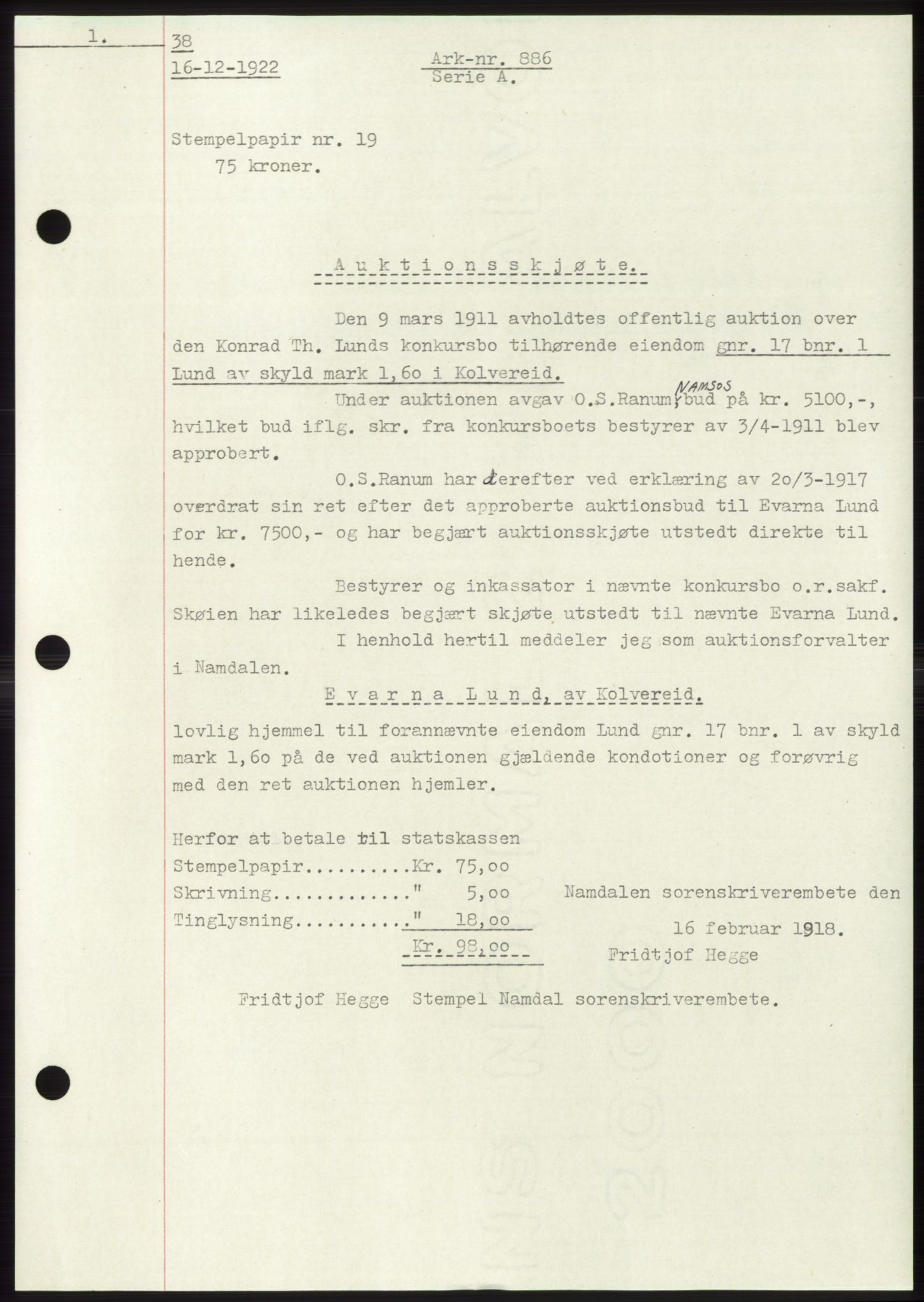 Namdal sorenskriveri, SAT/A-4133/1/2/2C: Pantebok nr. -, 1922-1925, Tingl.dato: 16.12.1922