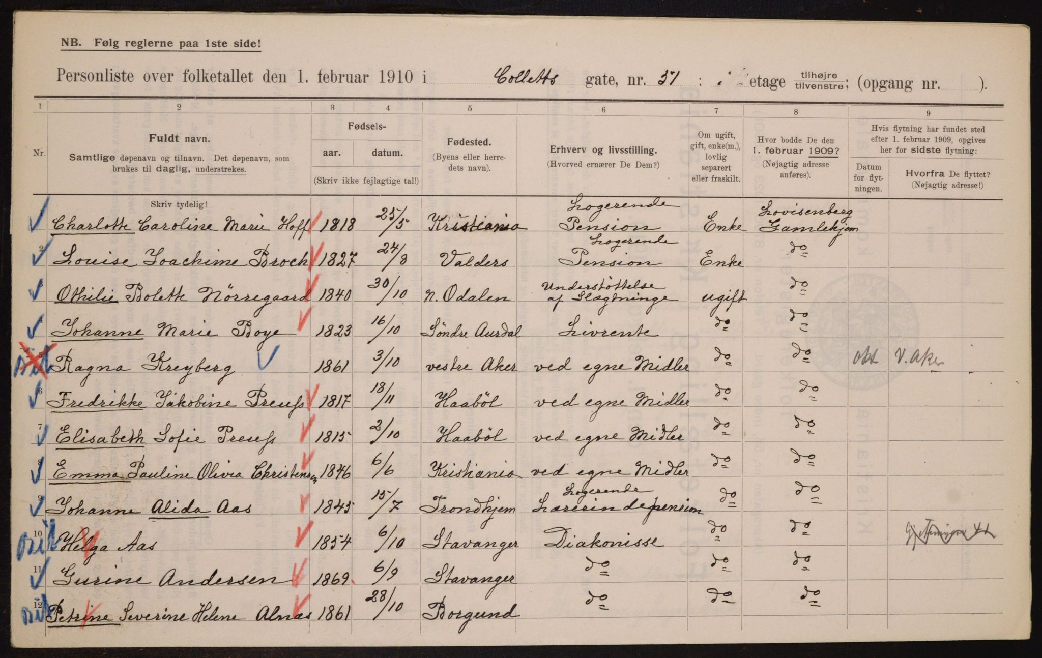 OBA, Kommunal folketelling 1.2.1910 for Kristiania, 1910, s. 12709