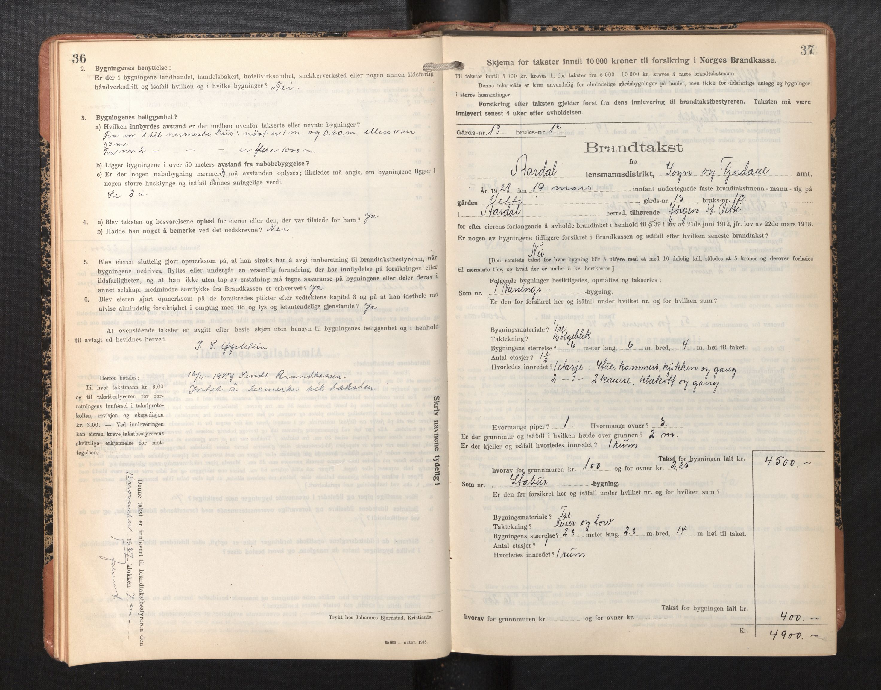 Lensmannen i Årdal, SAB/A-30501/0012/L0010: Branntakstprotokoll, skjematakst, 1926-1939, s. 36-37