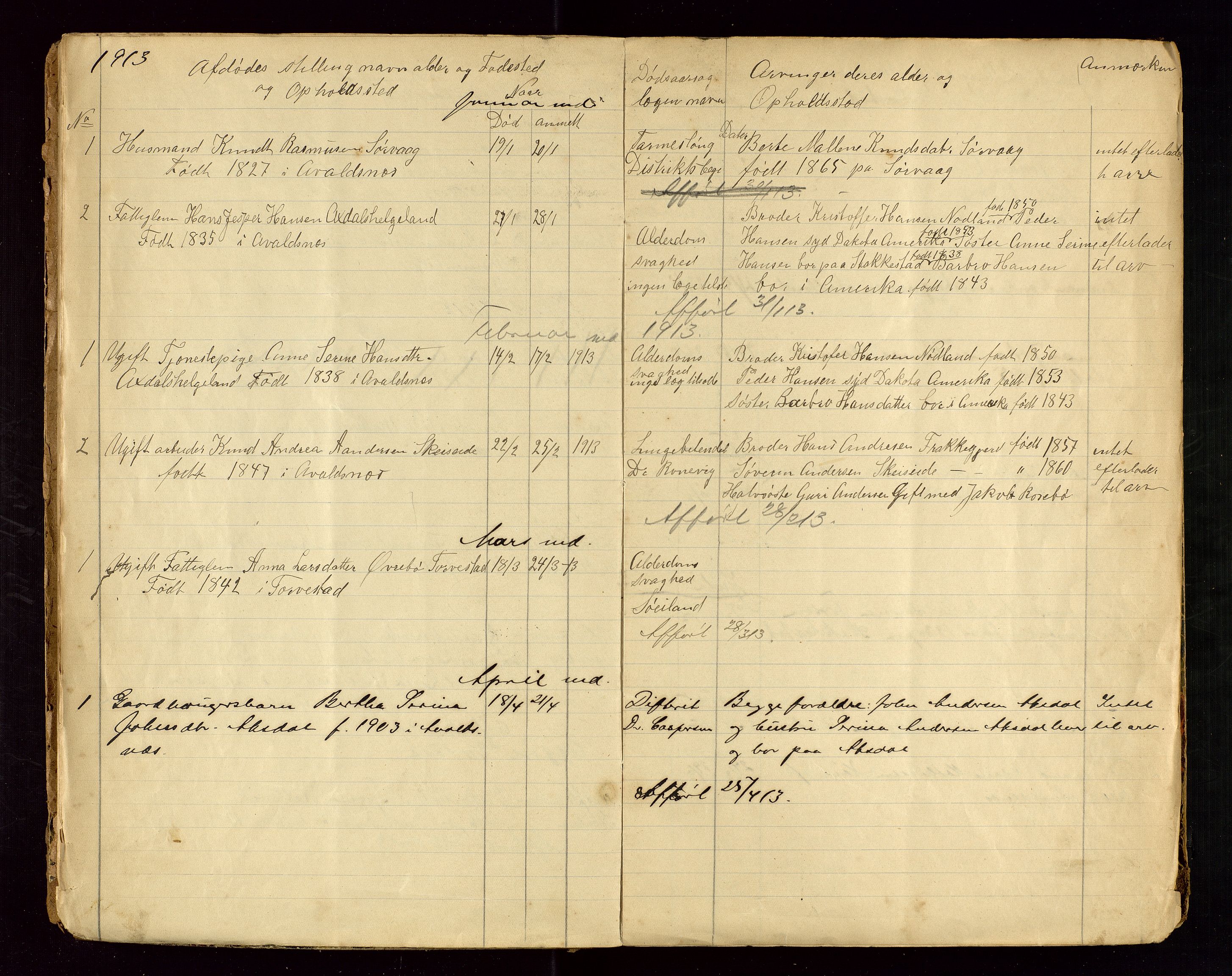 Avaldsnes lensmannskontor, AV/SAST-A-100286/Gga/L0001: "Dødslistene Avaldsnæs Prtgd  2 - 87  Kopervig Sogn  38 - 120", 1897-1916