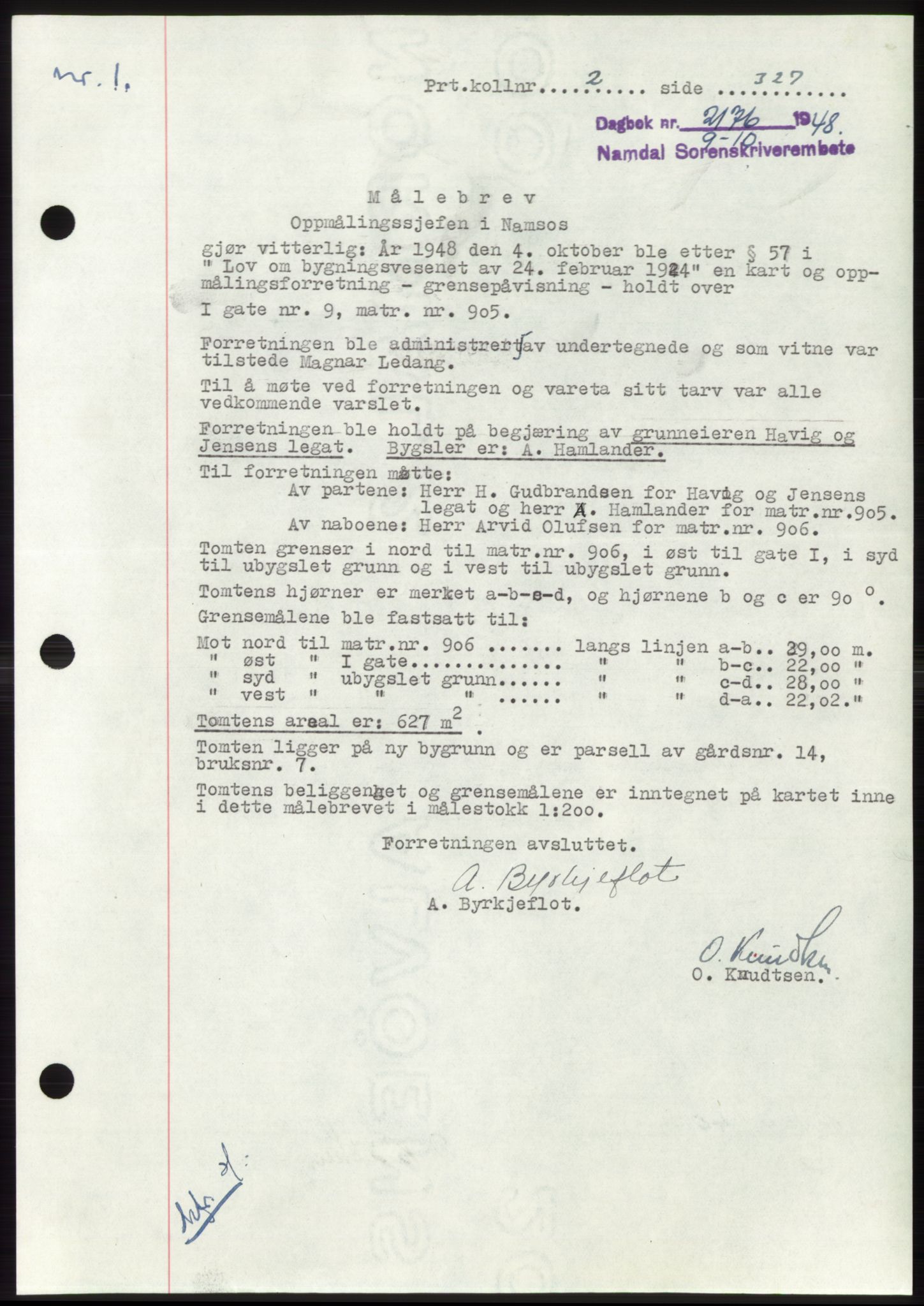 Namdal sorenskriveri, SAT/A-4133/1/2/2C: Pantebok nr. -, 1948-1948, Dagboknr: 2176/1948