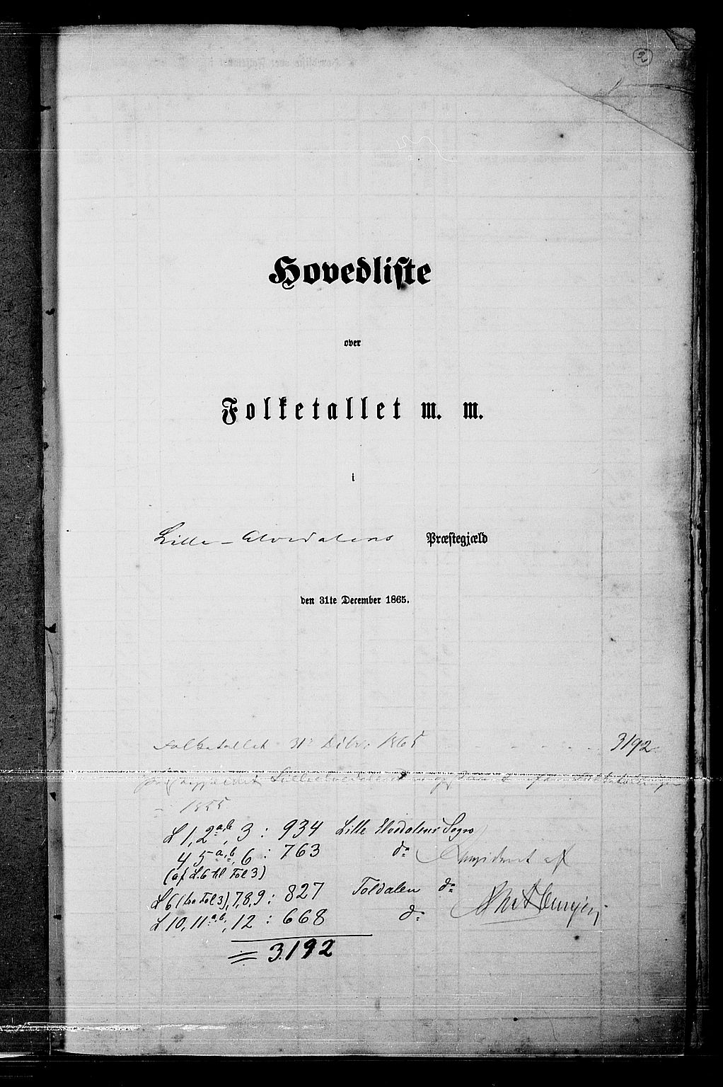 RA, Folketelling 1865 for 0438P Lille Elvedalen prestegjeld, 1865, s. 5