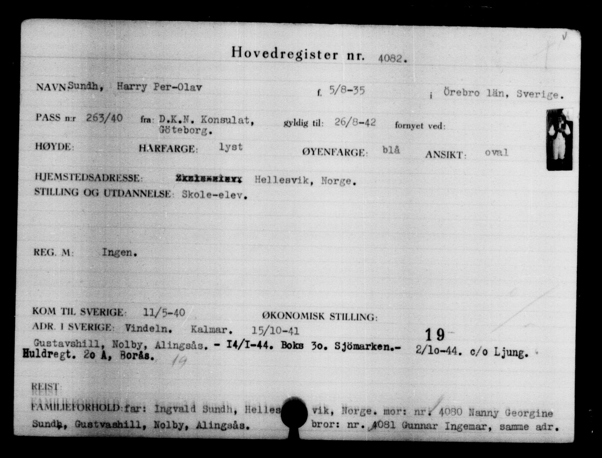 Utenriksstasjonene, Legasjonen i Stockholm, Flyktningkontoret, AV/RA-S-6753/V/Va/L0004: Kjesäterkartoteket, flyktninger med registreringsnr. 3496-6610, 1940-1945, s. 692