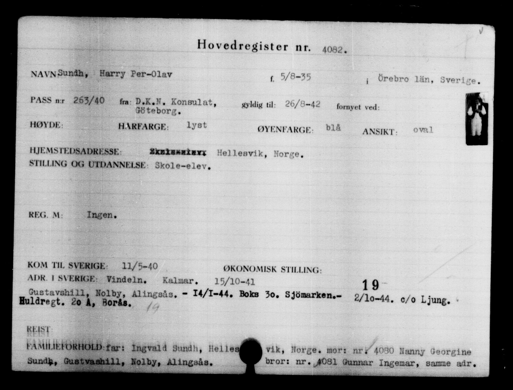 Den Kgl. Norske Legasjons Flyktningskontor, RA/S-6753/V/Va/L0004: Kjesäterkartoteket.  Flyktningenr. 3496-6610, 1940-1945, s. 692