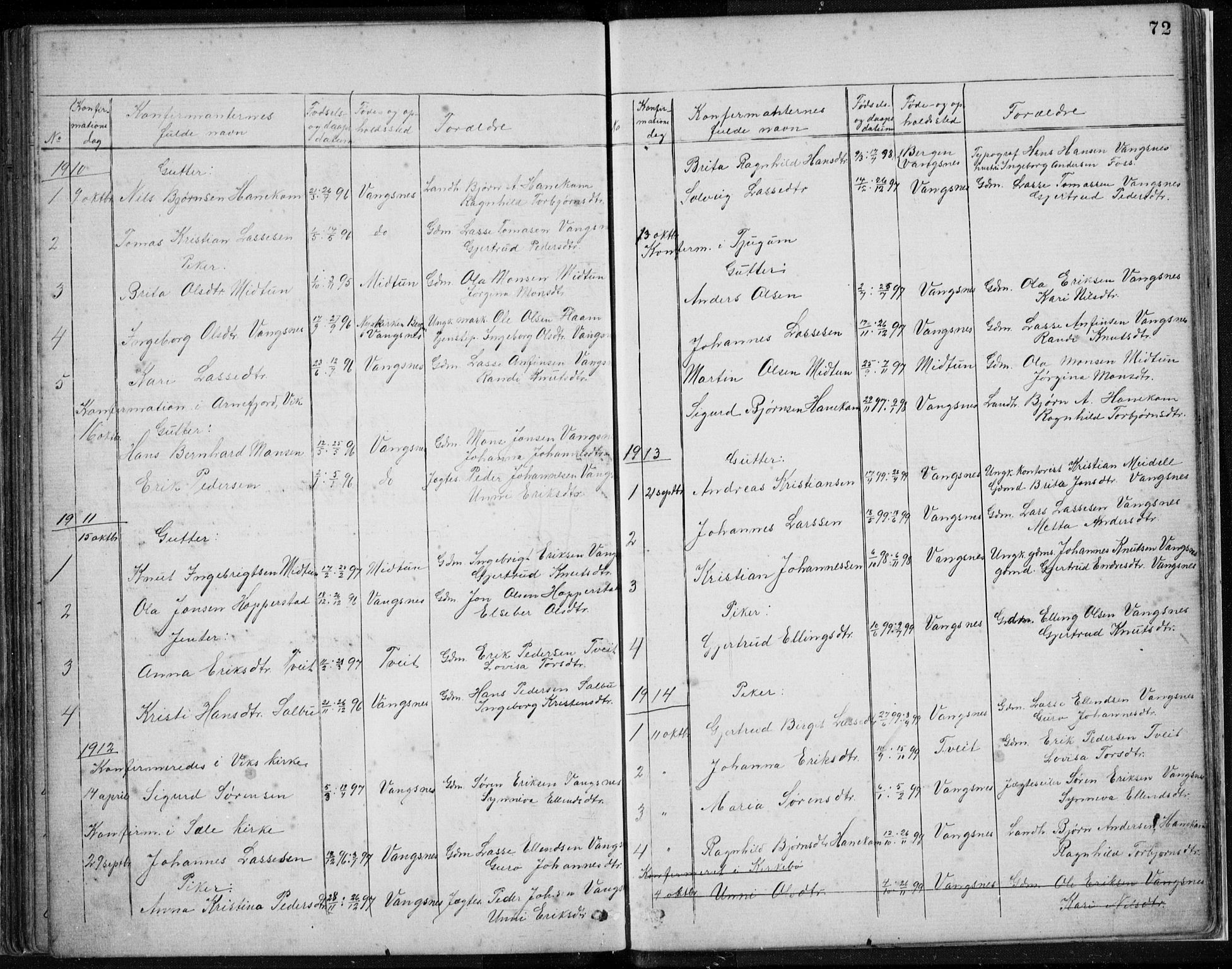 Vik sokneprestembete, AV/SAB-A-81501/H/Hab/Habc/L0002: Klokkerbok nr. C 2, 1880-1934, s. 72