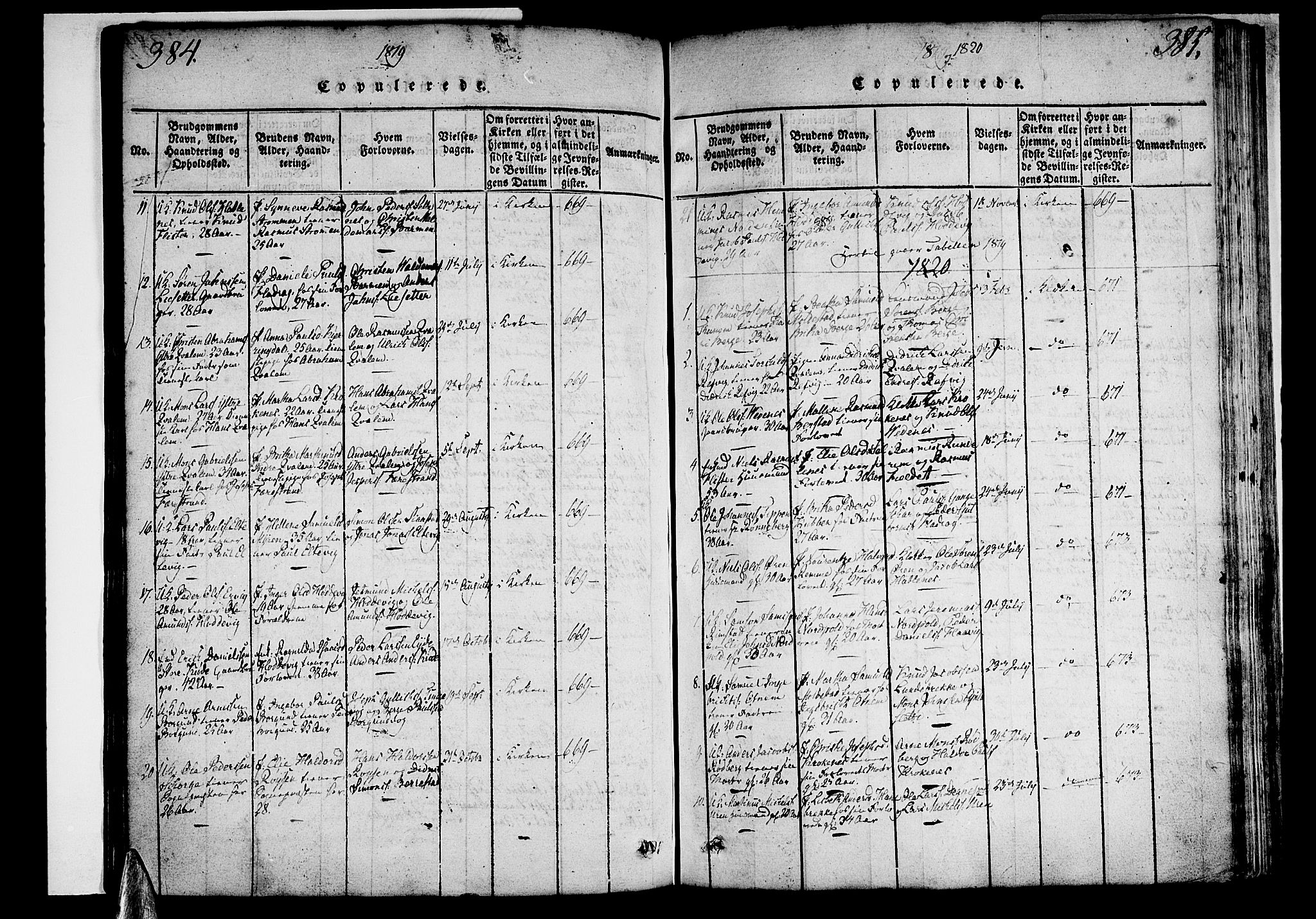 Selje sokneprestembete, AV/SAB-A-99938/H/Ha/Haa/Haaa: Ministerialbok nr. A 8, 1816-1828, s. 384-385