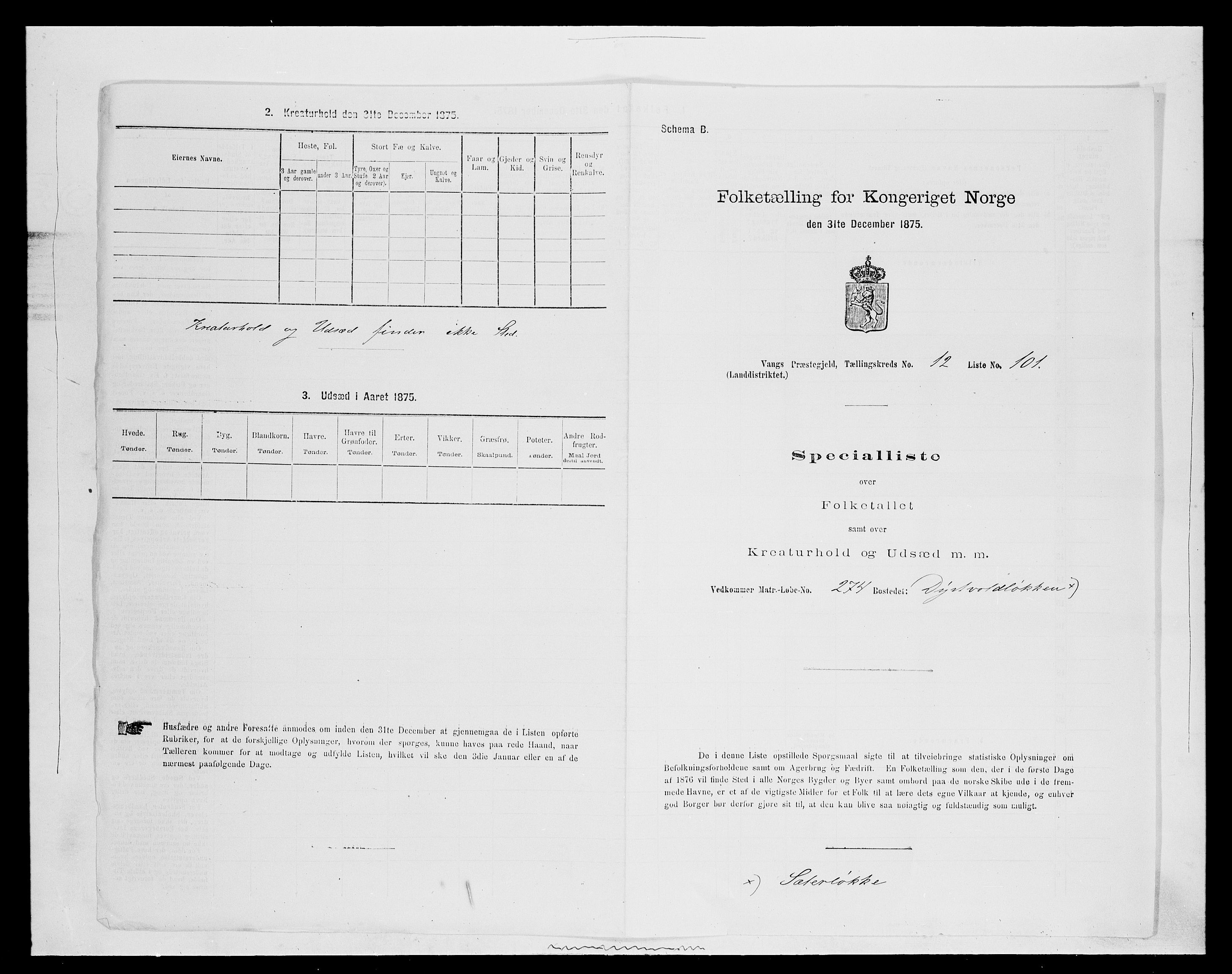 SAH, Folketelling 1875 for 0414L Vang prestegjeld, Vang sokn og Furnes sokn, 1875, s. 2824