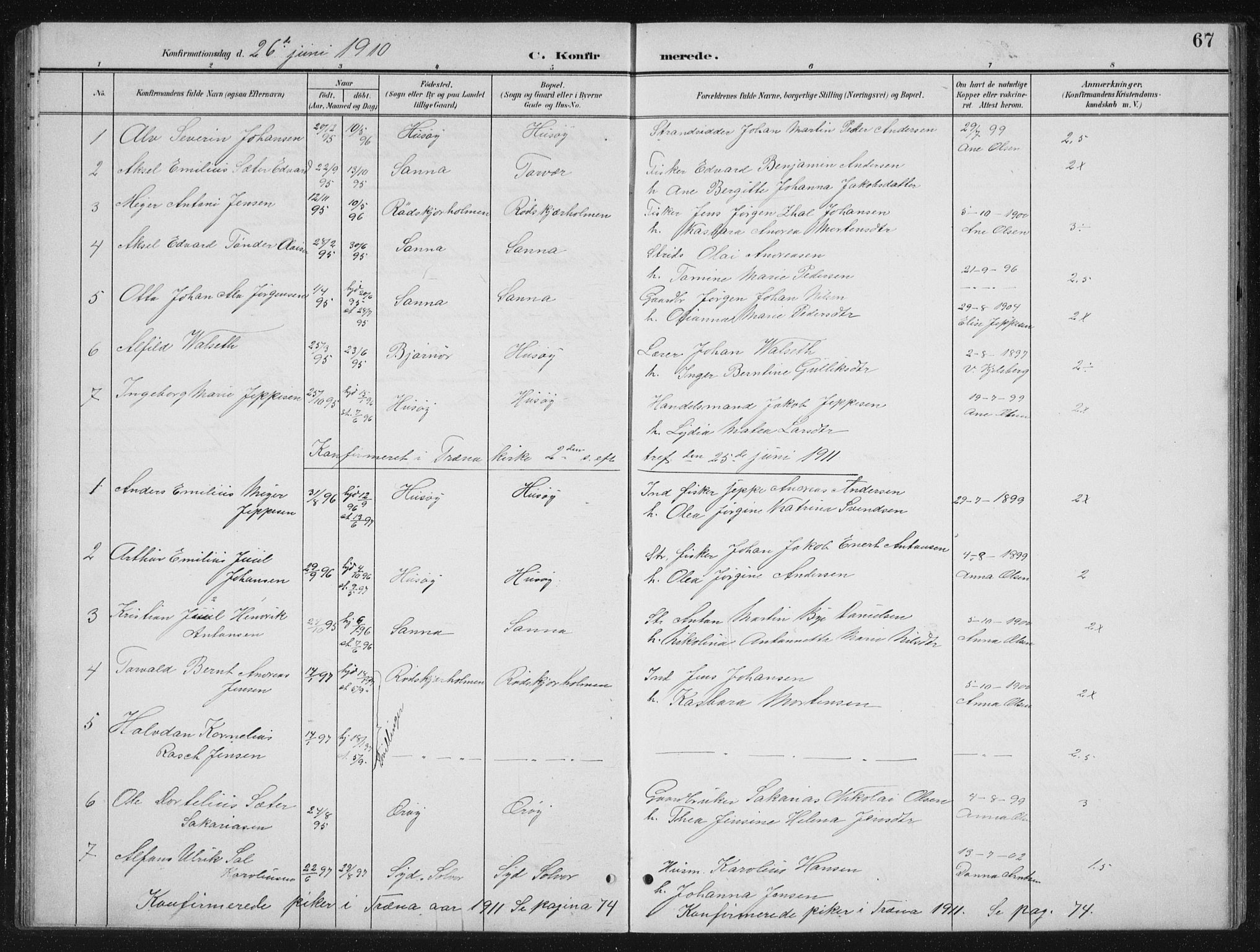 Ministerialprotokoller, klokkerbøker og fødselsregistre - Nordland, AV/SAT-A-1459/840/L0583: Klokkerbok nr. 840C03, 1901-1933, s. 67