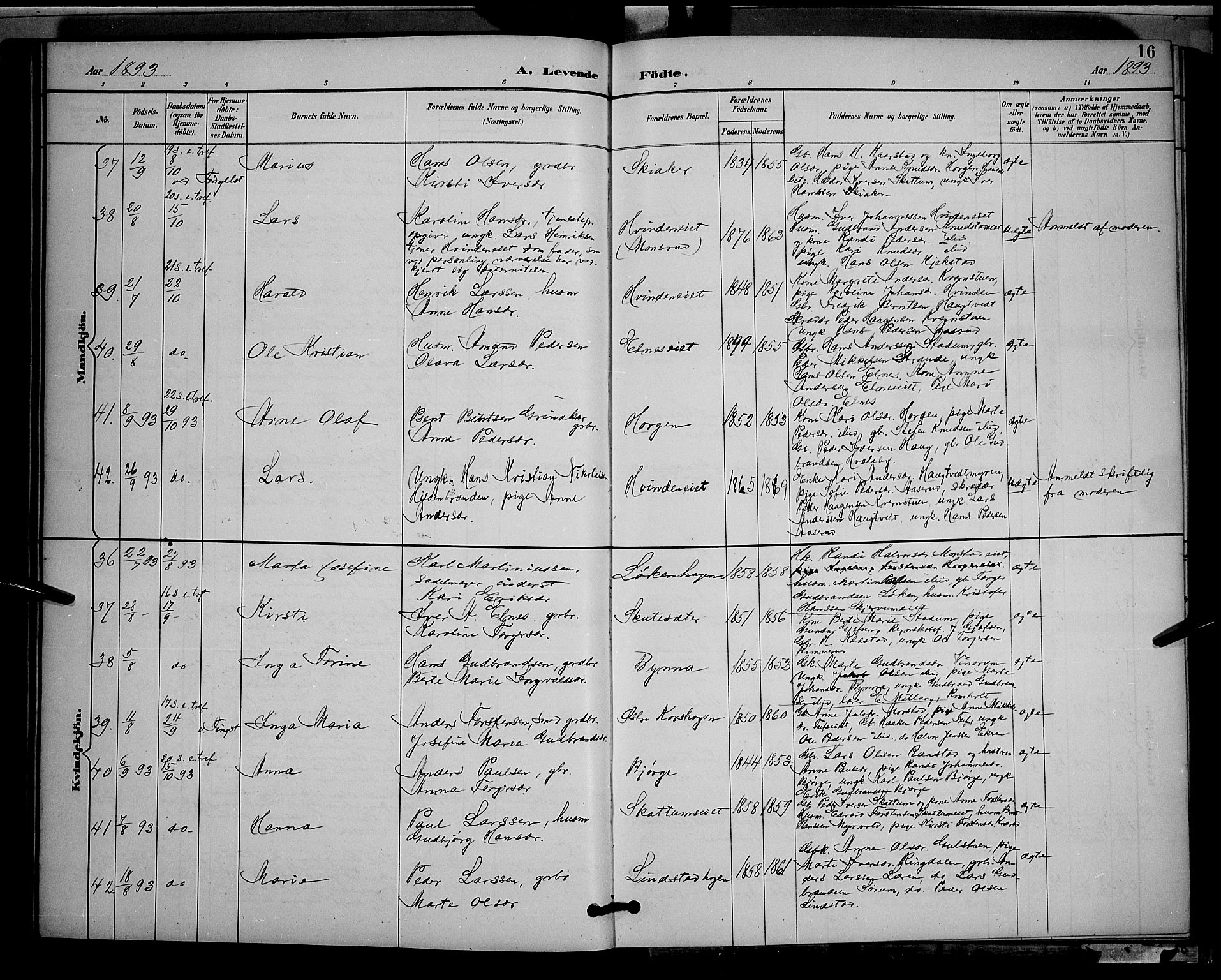 Gran prestekontor, AV/SAH-PREST-112/H/Ha/Hab/L0005: Klokkerbok nr. 5, 1892-1900, s. 16