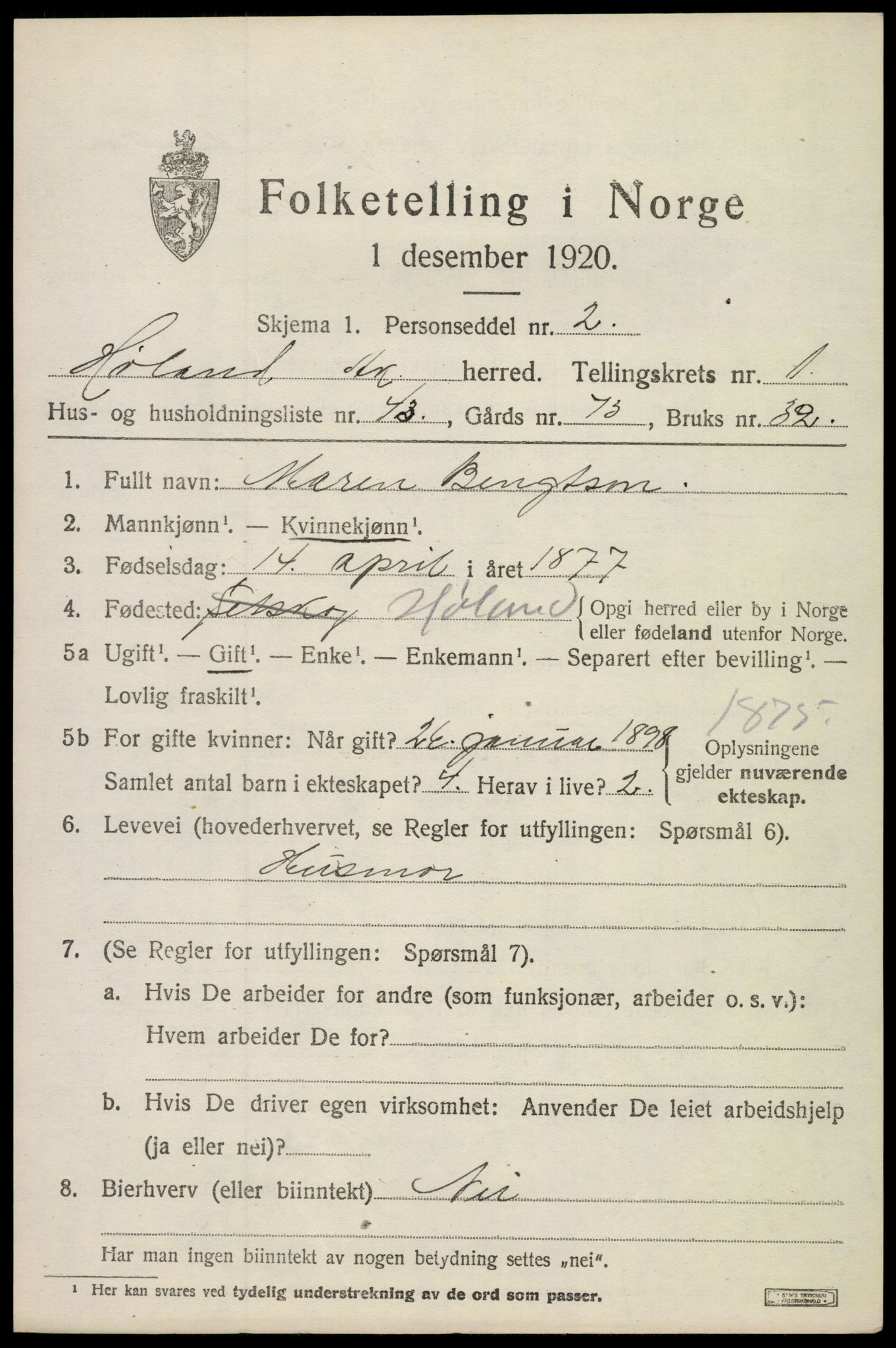 SAO, Folketelling 1920 for 0221 Høland herred, 1920, s. 2603
