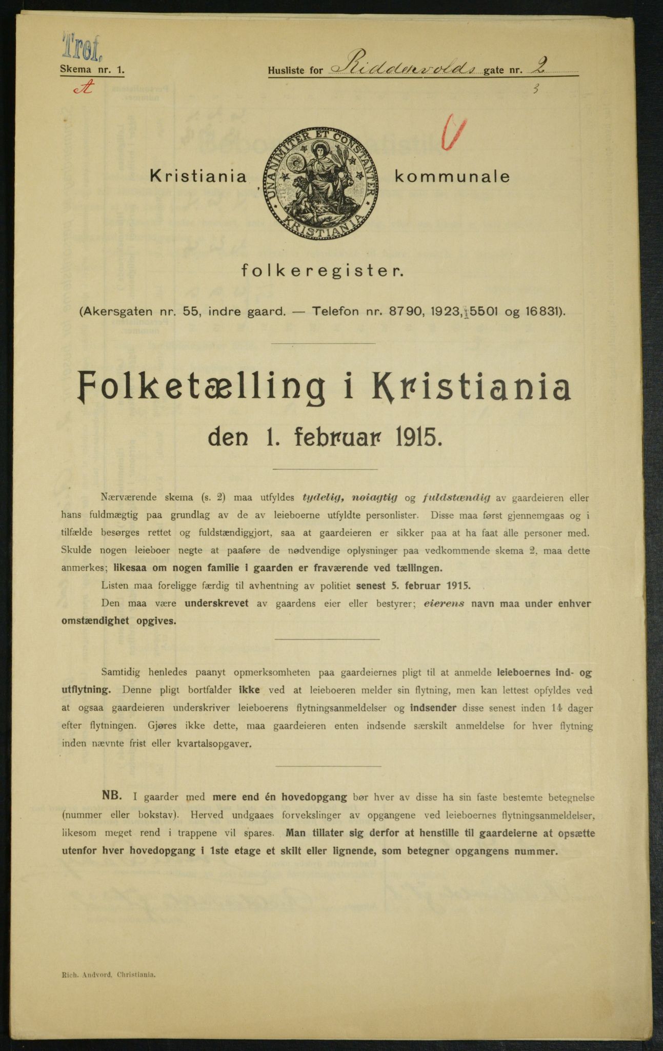 OBA, Kommunal folketelling 1.2.1915 for Kristiania, 1915, s. 82746