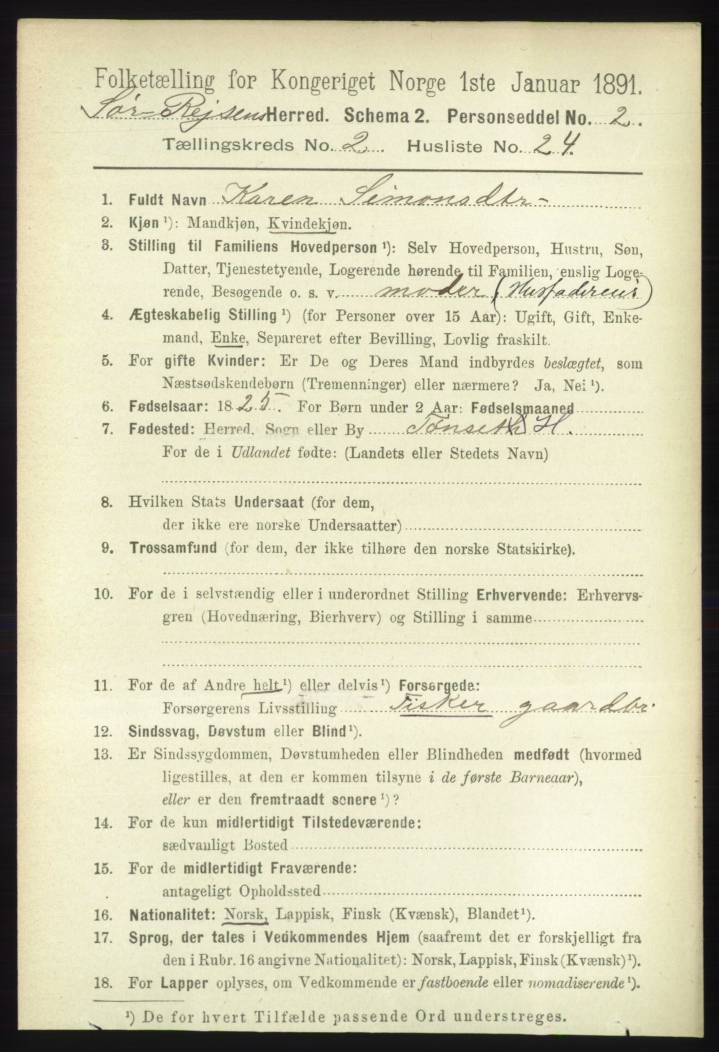 RA, Folketelling 1891 for 1925 Sørreisa herred, 1891, s. 510
