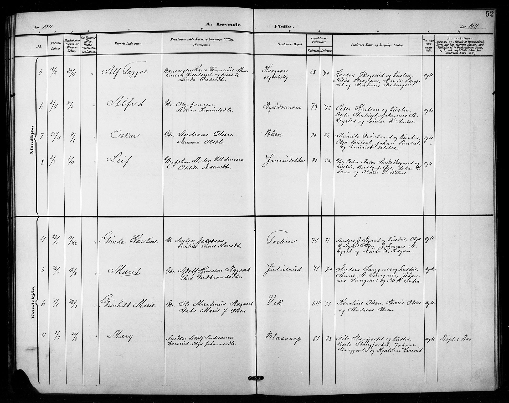 Vestre Toten prestekontor, SAH/PREST-108/H/Ha/Hab/L0016: Klokkerbok nr. 16, 1901-1915, s. 52