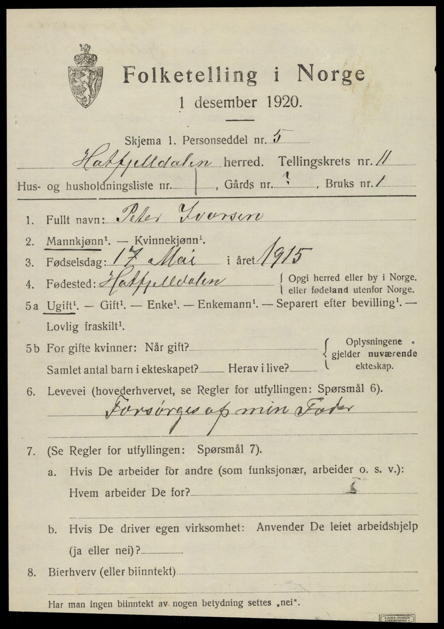 SAT, Folketelling 1920 for 1826 Hattfjelldal herred, 1920, s. 2516