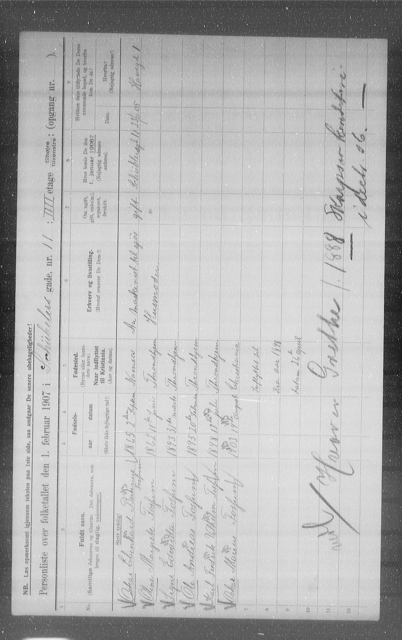 OBA, Kommunal folketelling 1.2.1907 for Kristiania kjøpstad, 1907, s. 47313