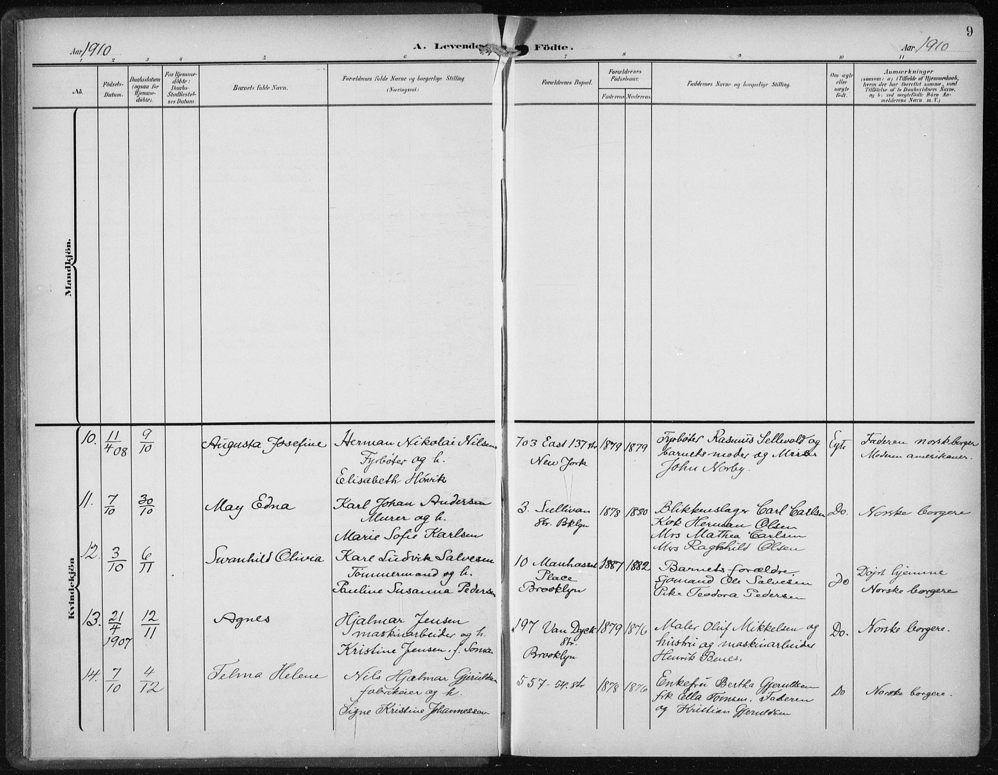 Den norske sjømannsmisjon i utlandet/New York, AV/SAB-SAB/PA-0110/H/Ha/L0006: Ministerialbok nr. A 6, 1909-1914, s. 9