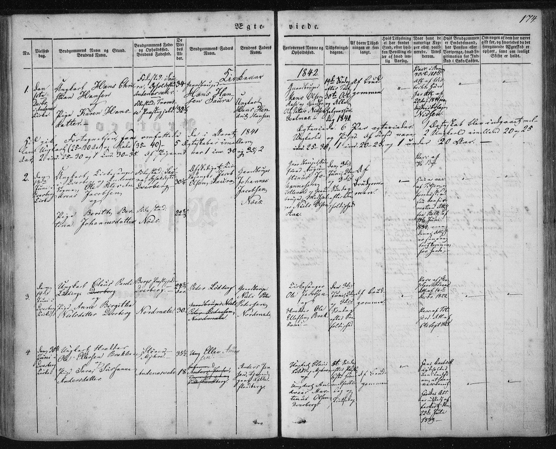 Ministerialprotokoller, klokkerbøker og fødselsregistre - Nordland, SAT/A-1459/897/L1396: Ministerialbok nr. 897A04, 1842-1866, s. 174