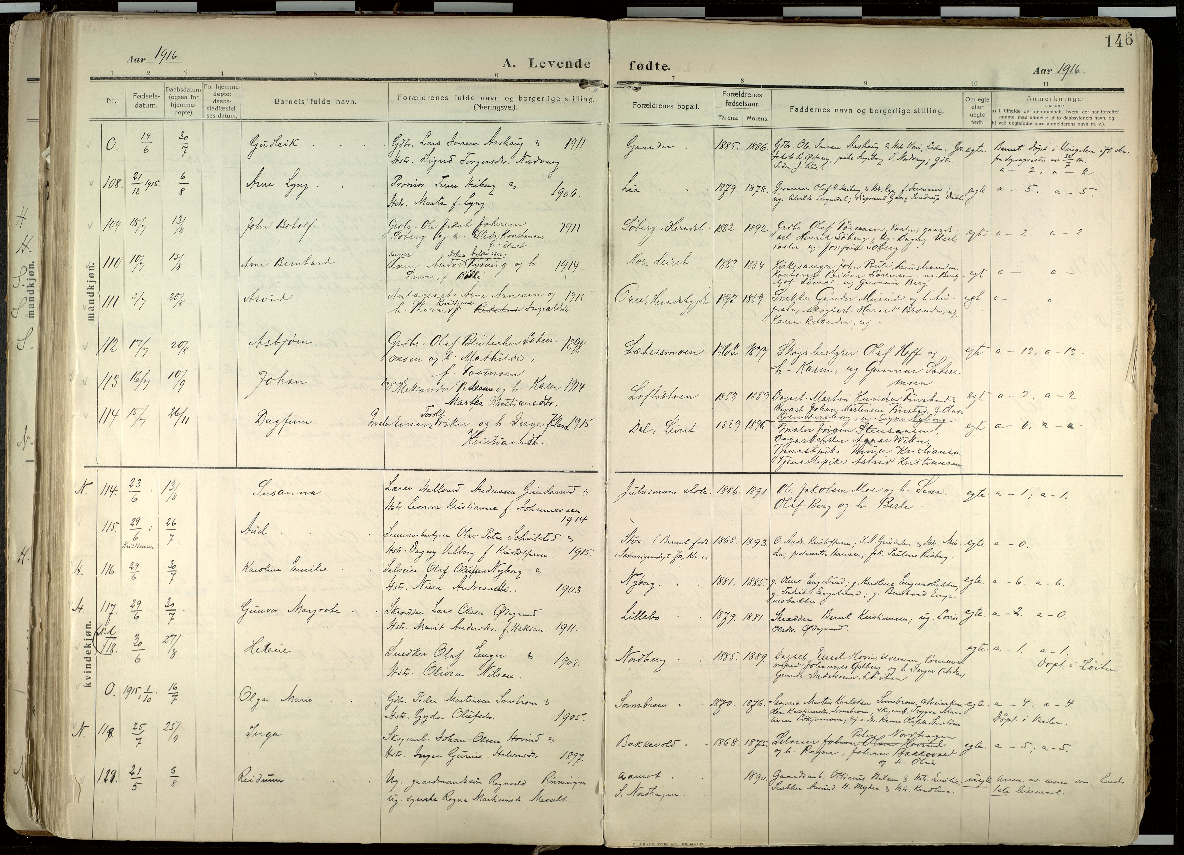 Elverum prestekontor, AV/SAH-PREST-044/H/Ha/Haa/L0020: Ministerialbok nr. 20, 1909-1921, s. 146