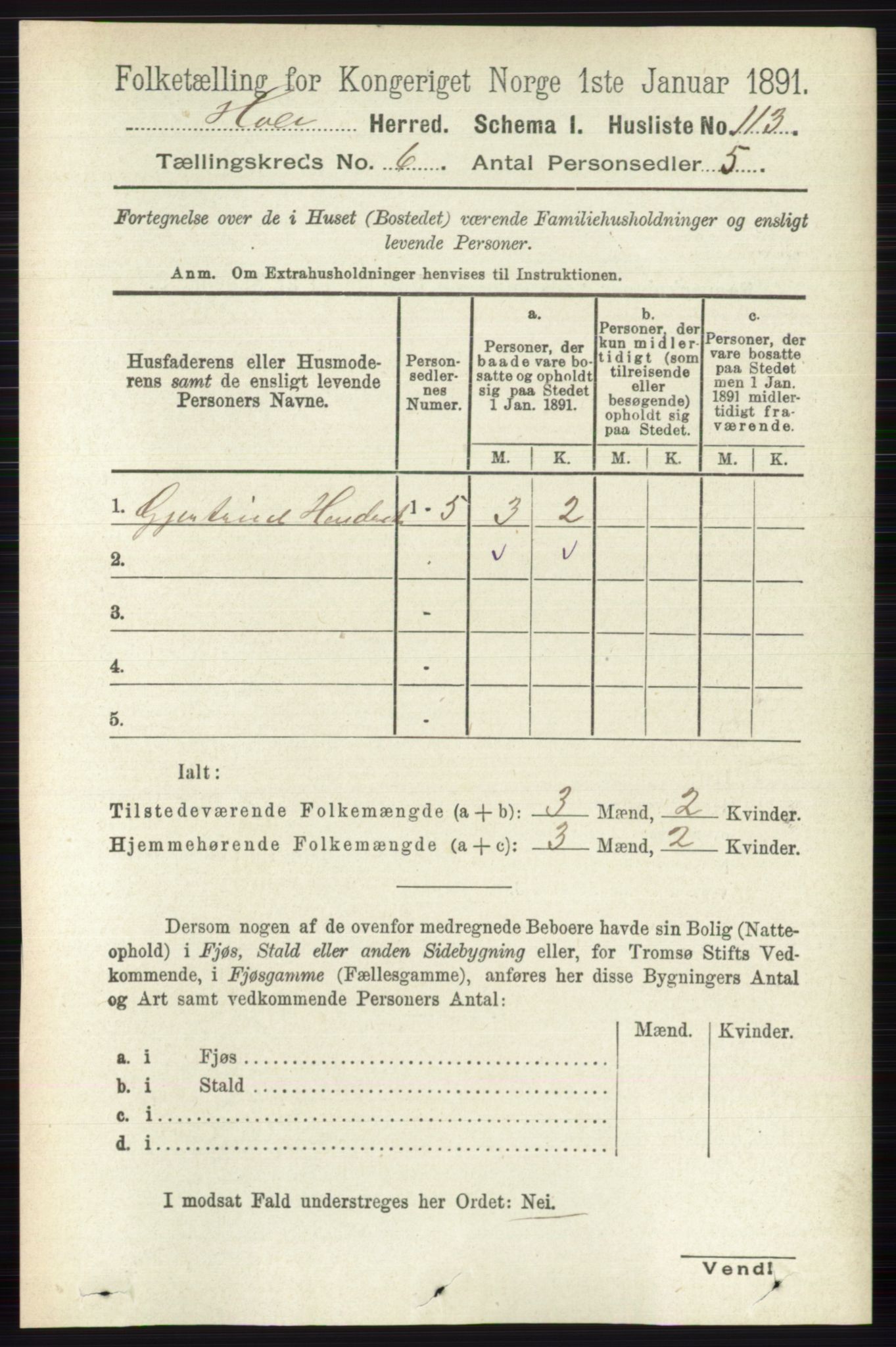 RA, Folketelling 1891 for 0612 Hole herred, 1891, s. 3089